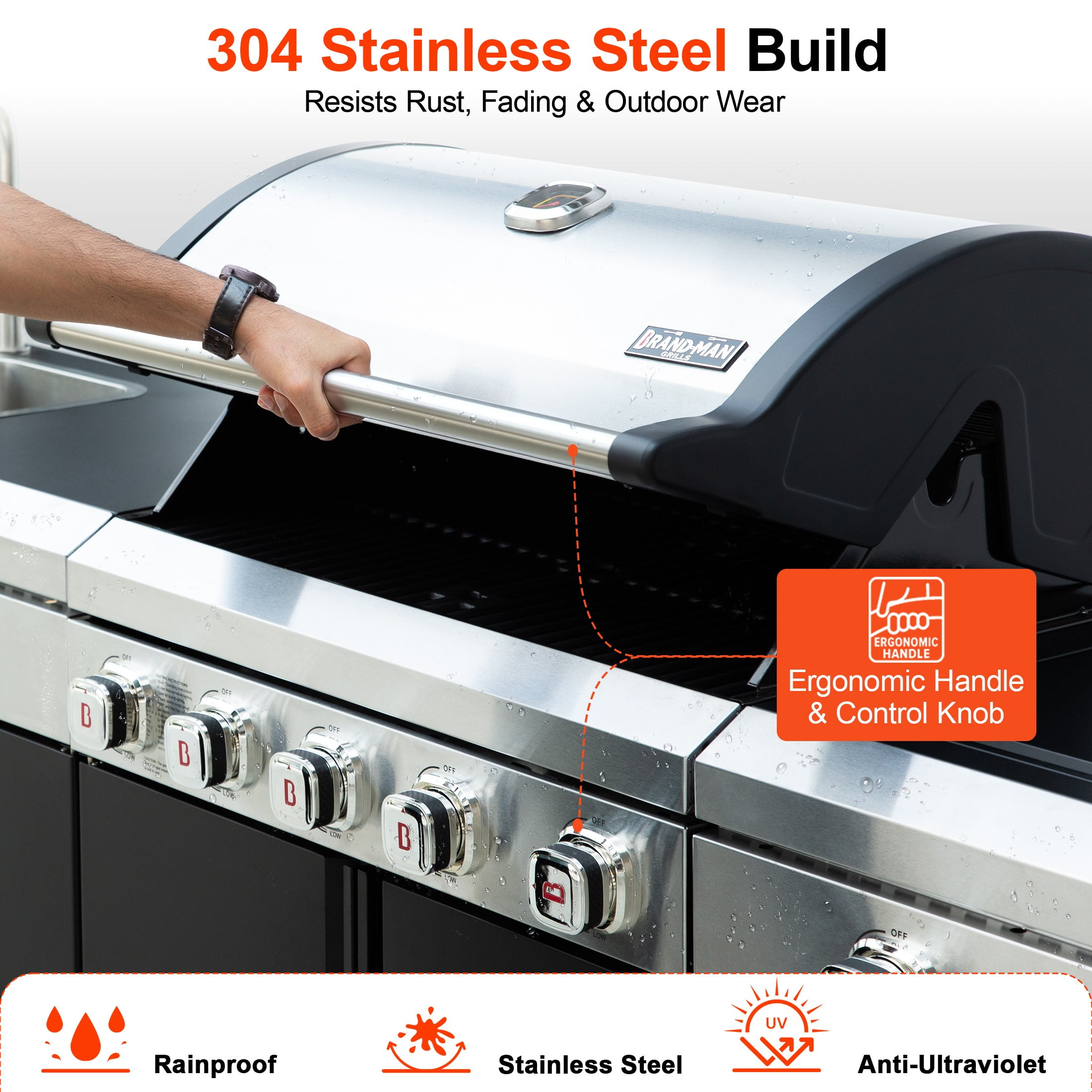 Brand-Man Outdoor Modular Island Kitchen Grill with Sink Station (Black, 90.4 in) bcge2