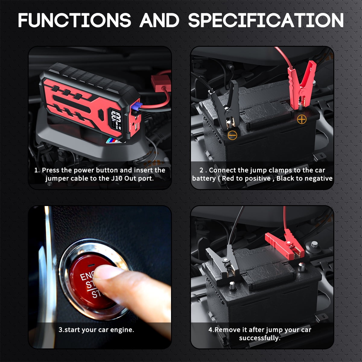 GPED Portable Car Jump Starter 4000A Peak 12V Auto Battery Booster with LCD Display and Power Bank (Black, 39800mAh) 20i42