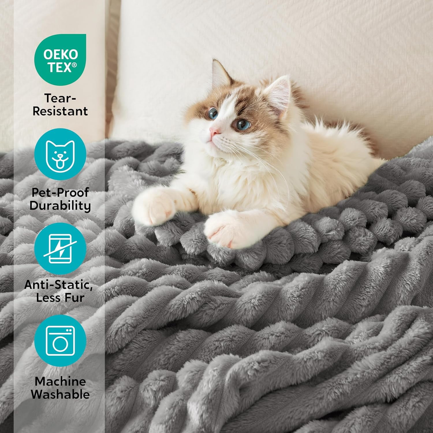 Cshidworld Plush Throw Blanket, Extra Soft Ribbed Fuzzy Bed and Sofa Throw (Gray, 50x60 in) 1amln