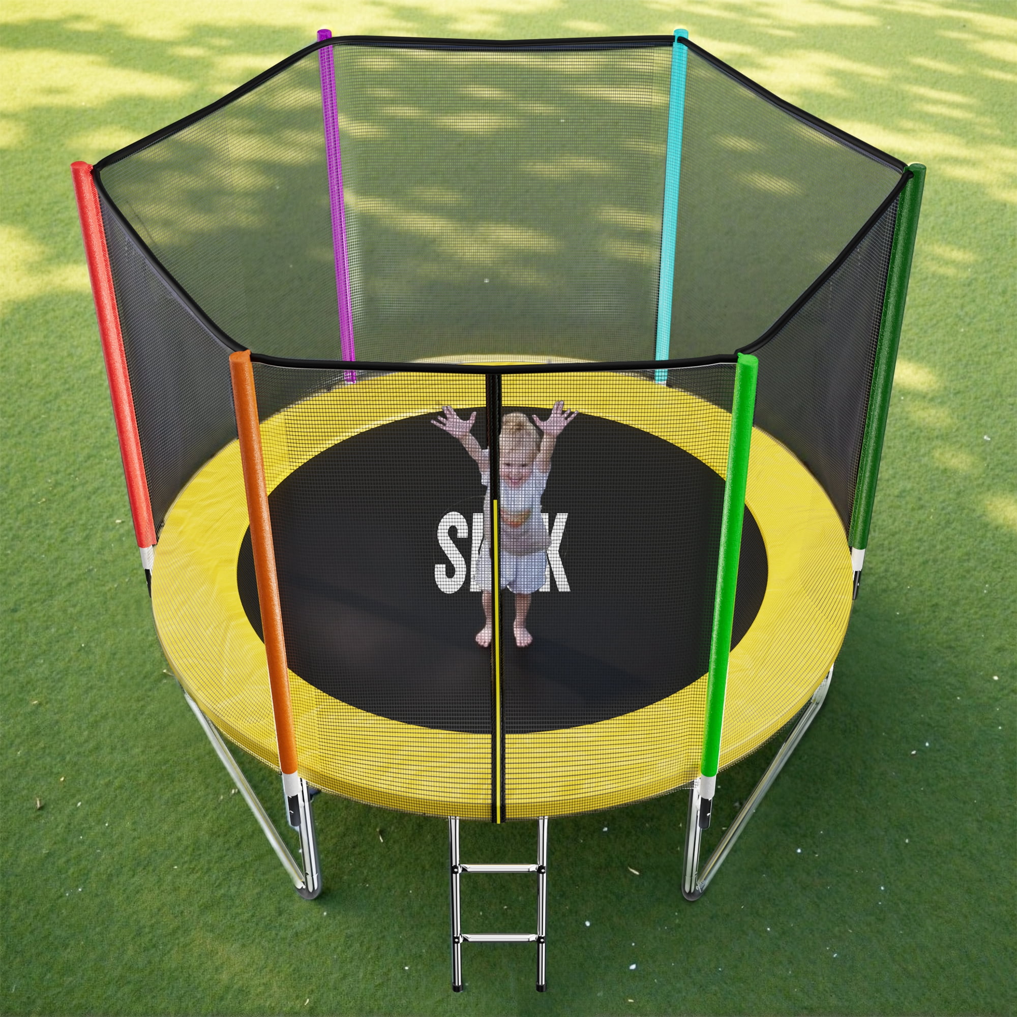 SKOK 8ft Backyard Trampoline with Safety Enclosure Net and Ladder (Colorful, 400 lb Capacity) bmf70