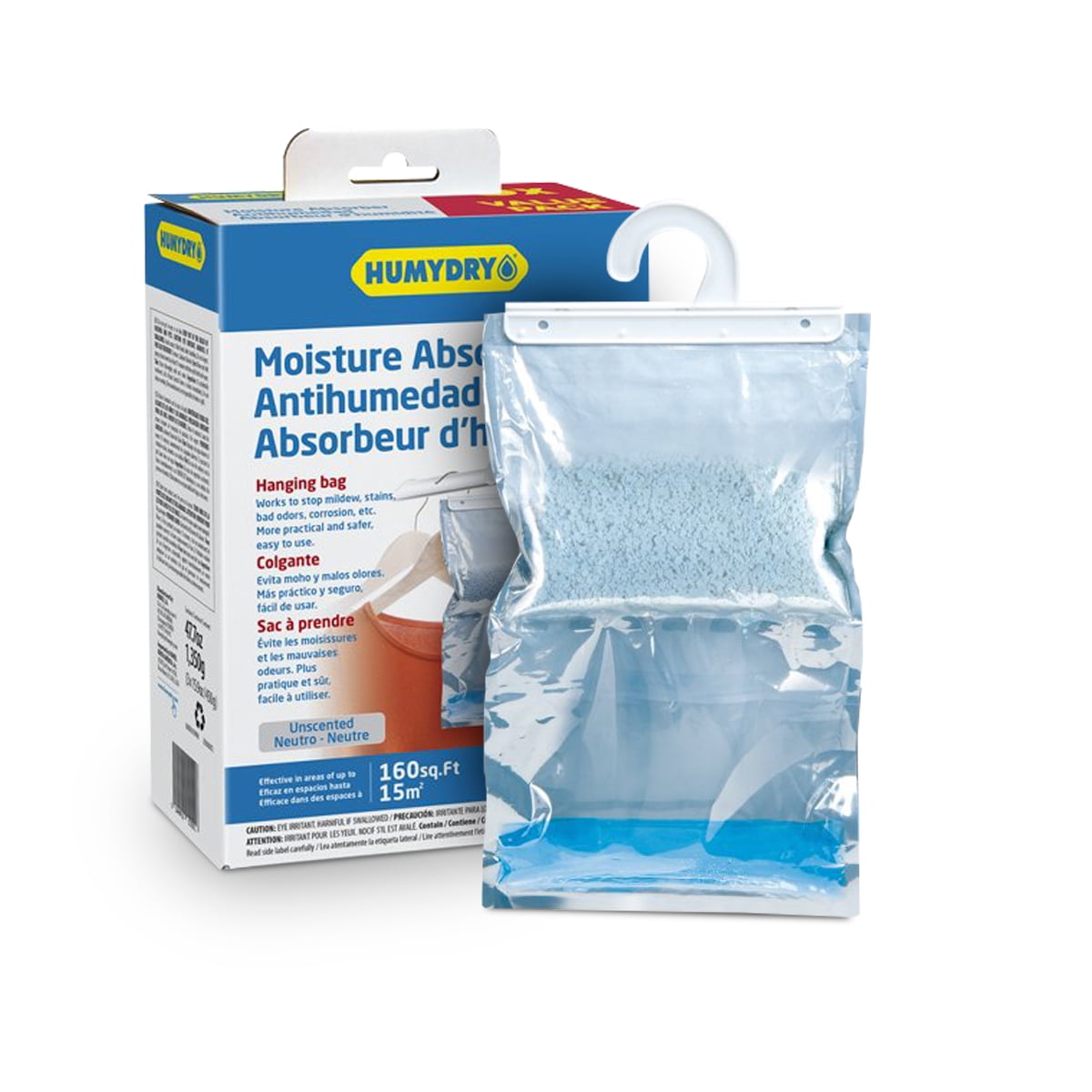 Humydry Moisture Absorber Hanging Bags, Odor Eliminator for Closets, Unscented (2 Pack of 3, 15.9 oz each) 17toa