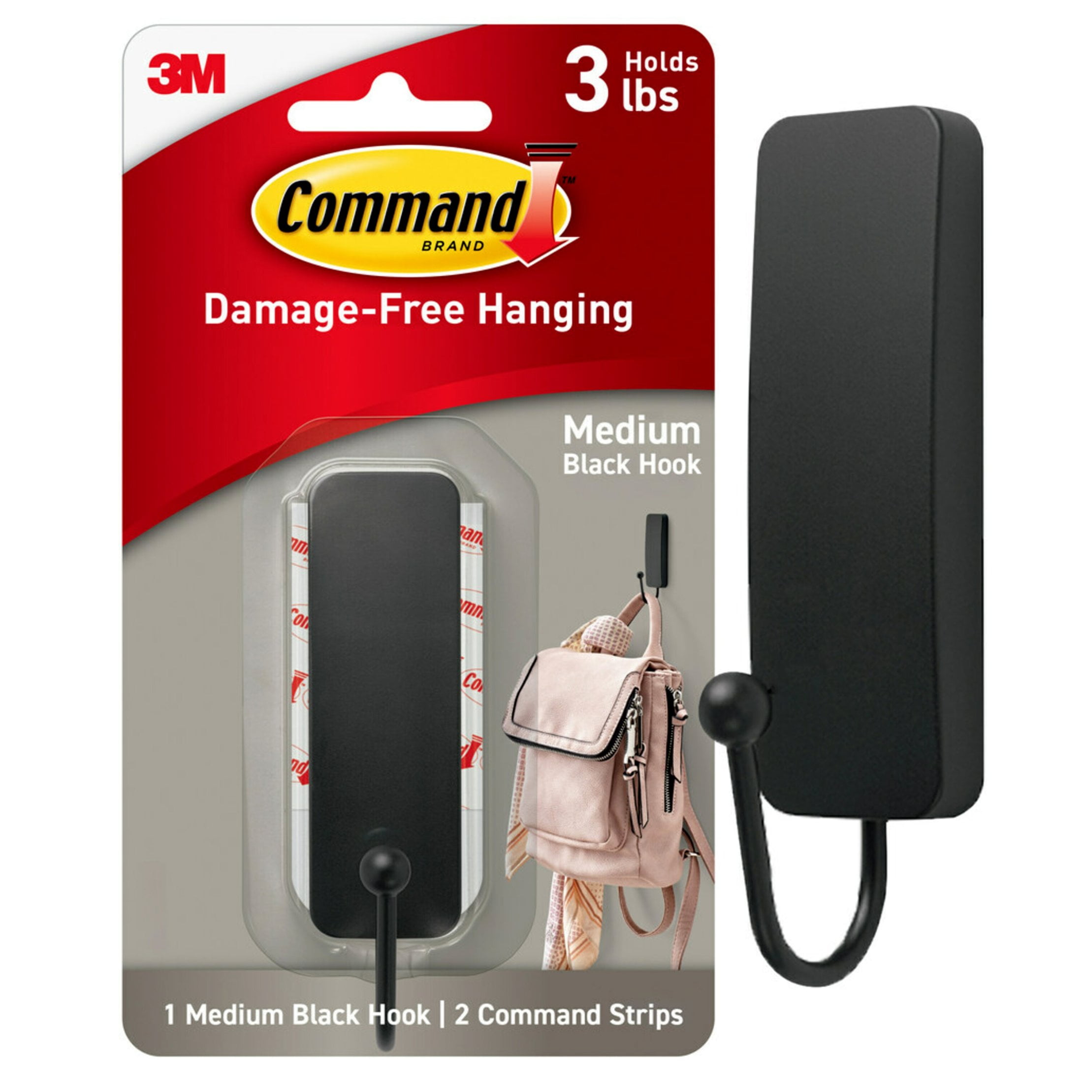 Command Medium Decorative Hooks, Damage-Free Wall Hangers for Home Organization (Matte Black, 1 Hook and 2 Strips) 35udv