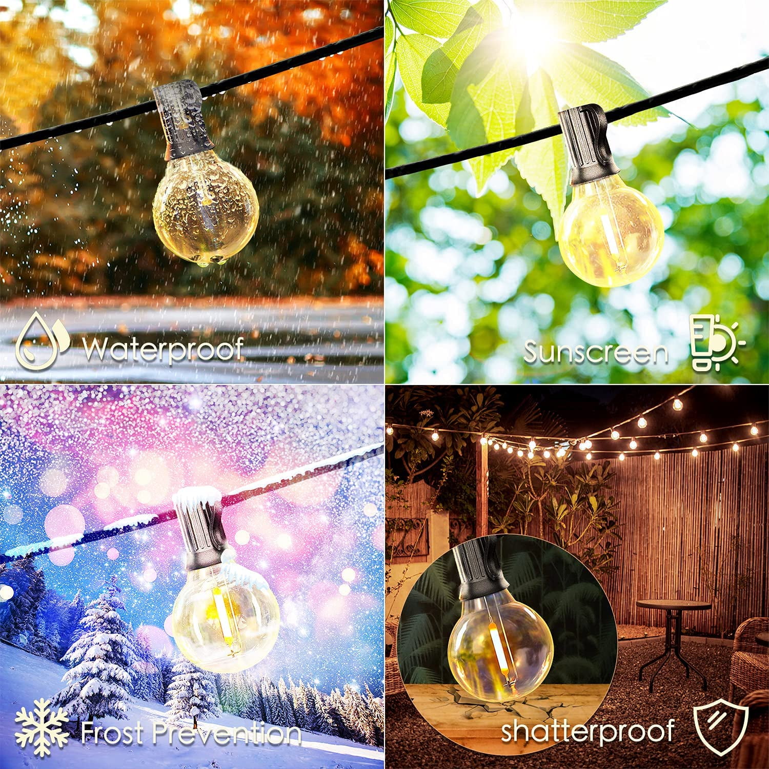 DAYBETTER Outdoor String Lights, Vintage Edison G40 LED Bulbs, Waterproof Patio Lighting (Warm White, 100 ft) zyy5u