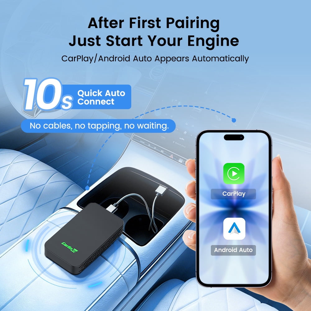 Carlinkit 5.0 Wireless Apple CarPlay and Android Auto Adapter, Plug and Play Dongle with 5.8GHz WiFi (Black, 1 Pack) 6xcf3