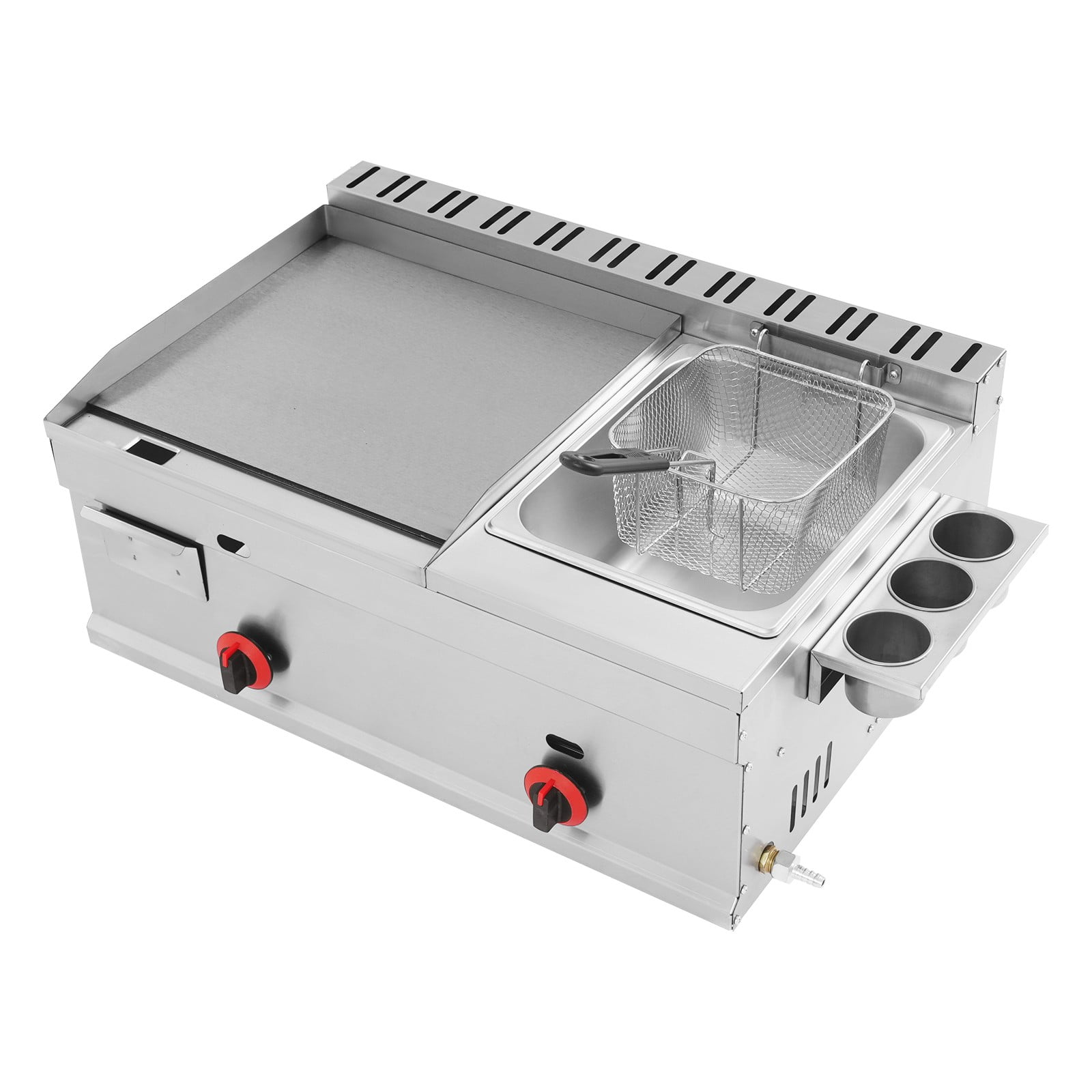 Generic Commercial Gas Propane Flat Top Grill Griddle with Deep Fryer (Silver, 1.59 gal Oil Capacity) 2m6r3