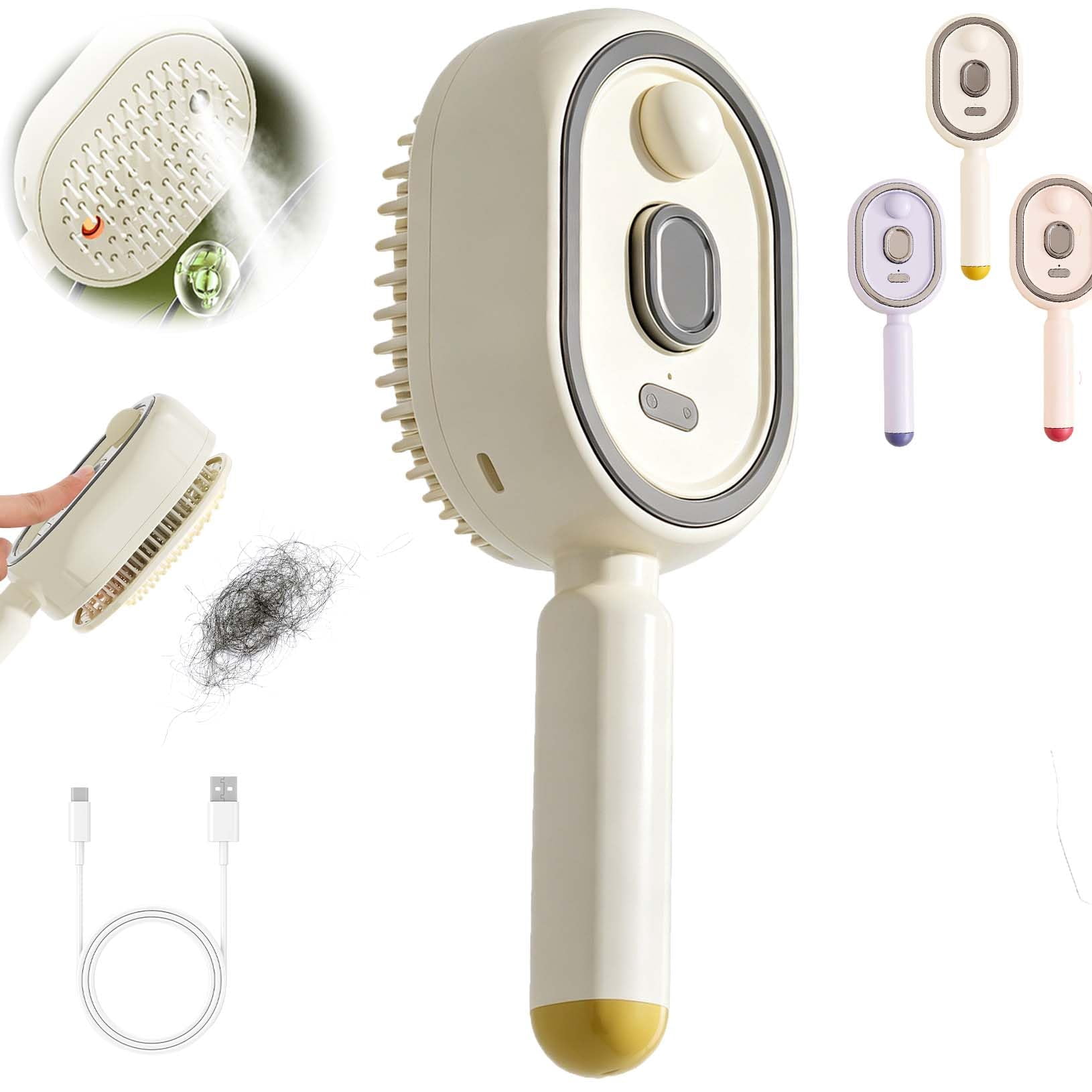 Generic Electric Steam Hair Brush, Rechargeable Scalp Massager & Detangling Styling Tool (White, 0.34 fl oz) ilq44