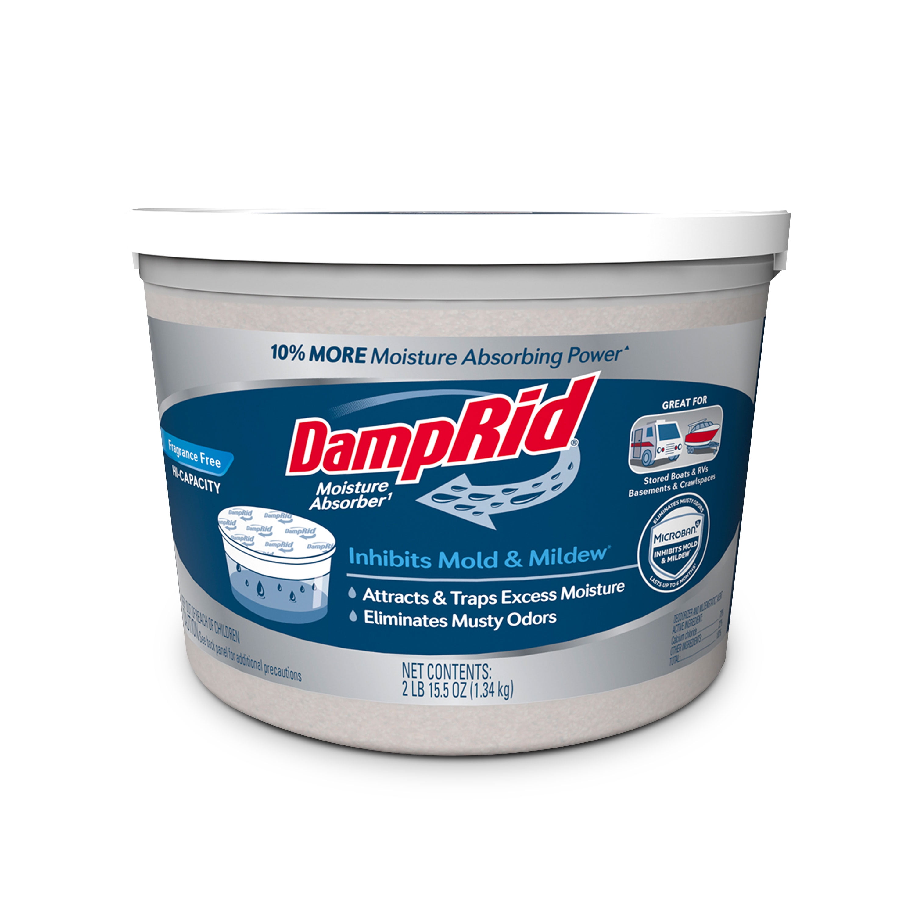 DampRid Hi-Capacity Moisture Absorber, Odor Eliminator for Basements and Garages (Fragrance Free, 47.5 oz) 8ywf5