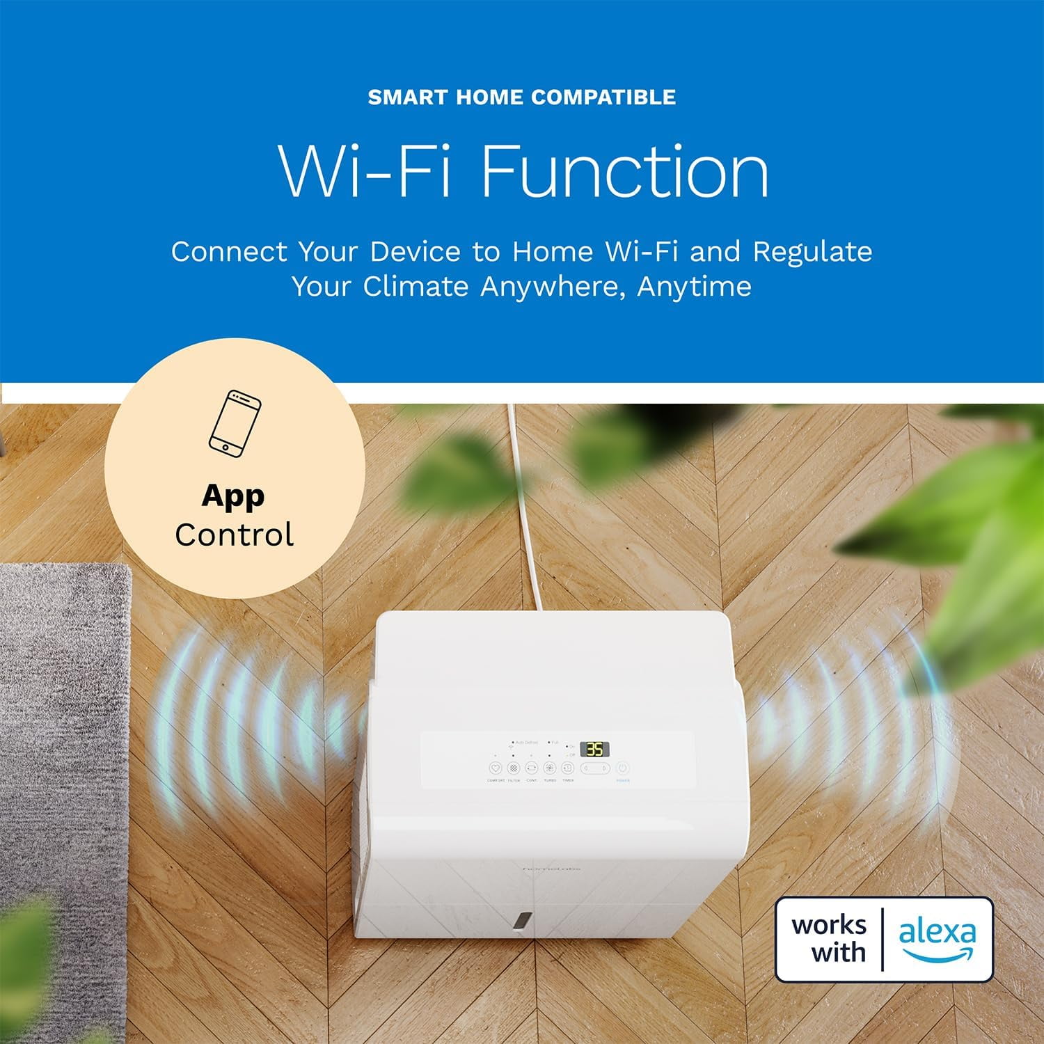 hOmeLabs Smart Wi-Fi Dehumidifier for Large Rooms, Moisture Control with Built-in Pump (22 Pint, White) pk22f