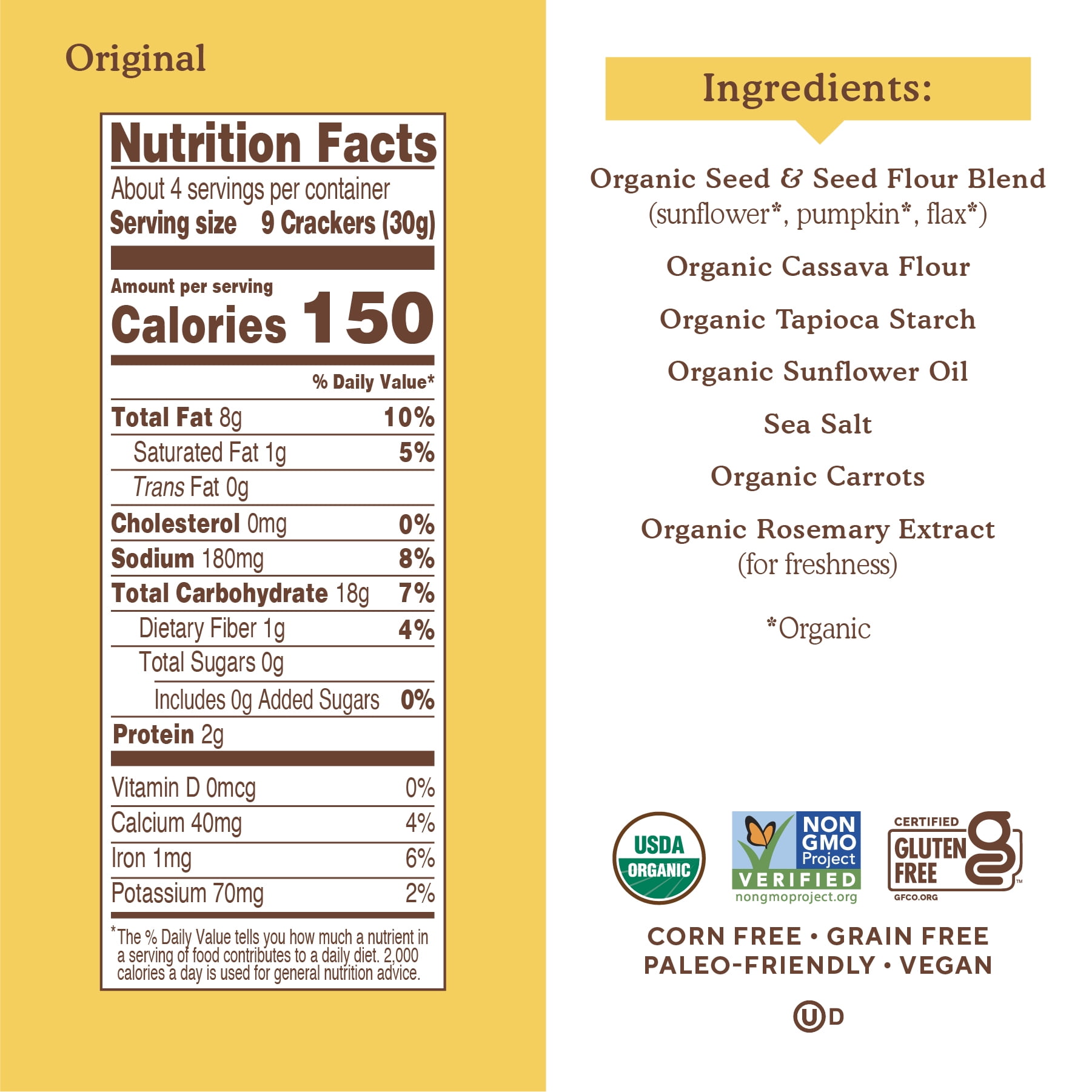 Simple Mills Organic Seed Flour Crackers, Original Sea Salt, Gluten-Free (4.25 oz) w1fkr