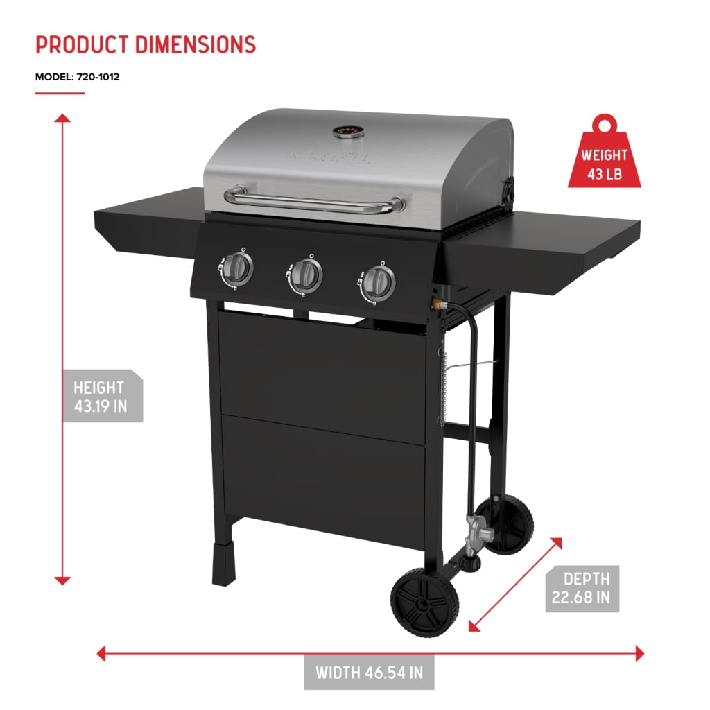 Nexgrill 3-Burner Propane Gas Grill with Side Tables, Stainless Steel Lid, 429 sq in Cooking Area (Black, 27,000 BTU) o75dm