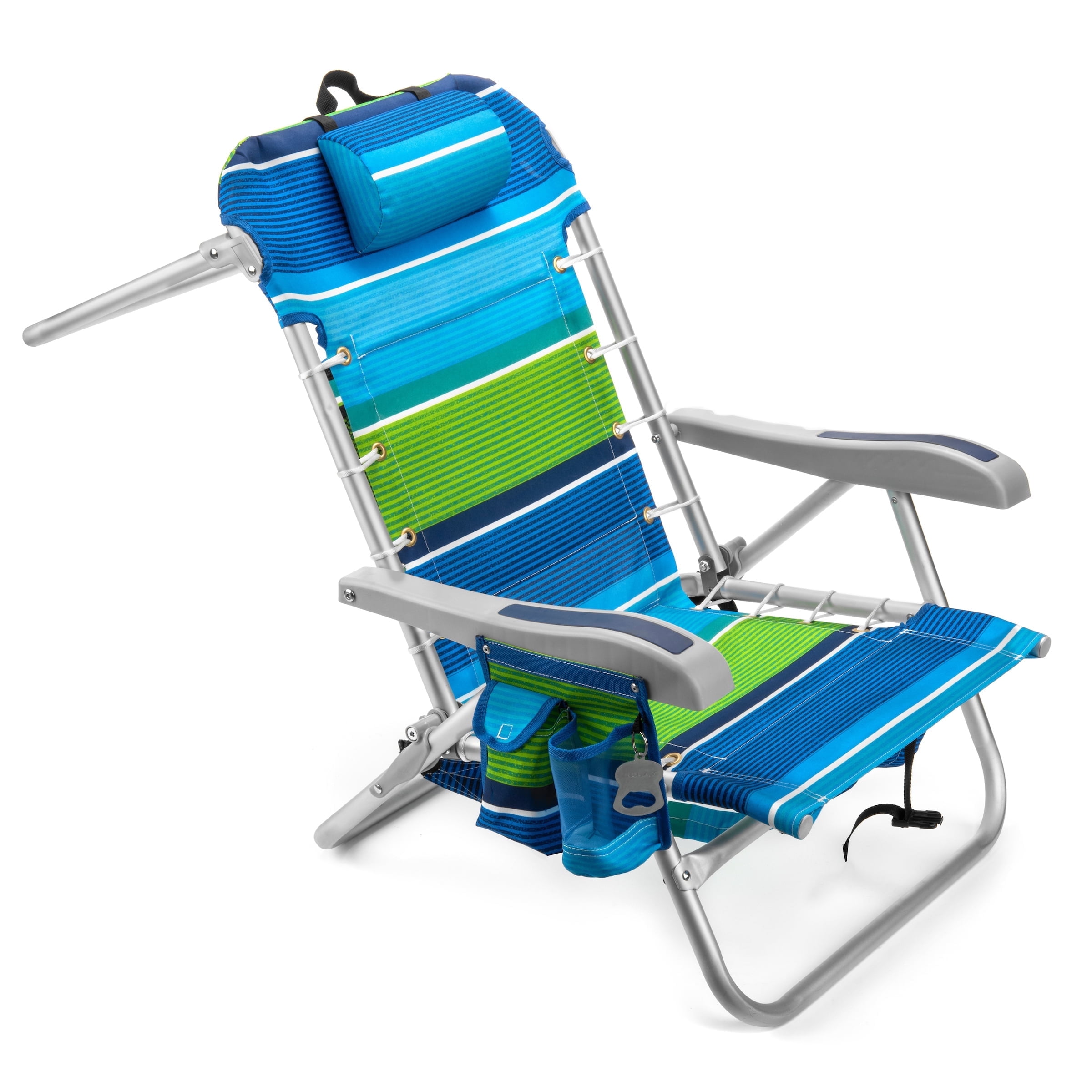 Homevative Cooler+ Folding Backpack Beach Chair, 5-Position Reclining Outdoor Seat with Storage (Blue) mds1g