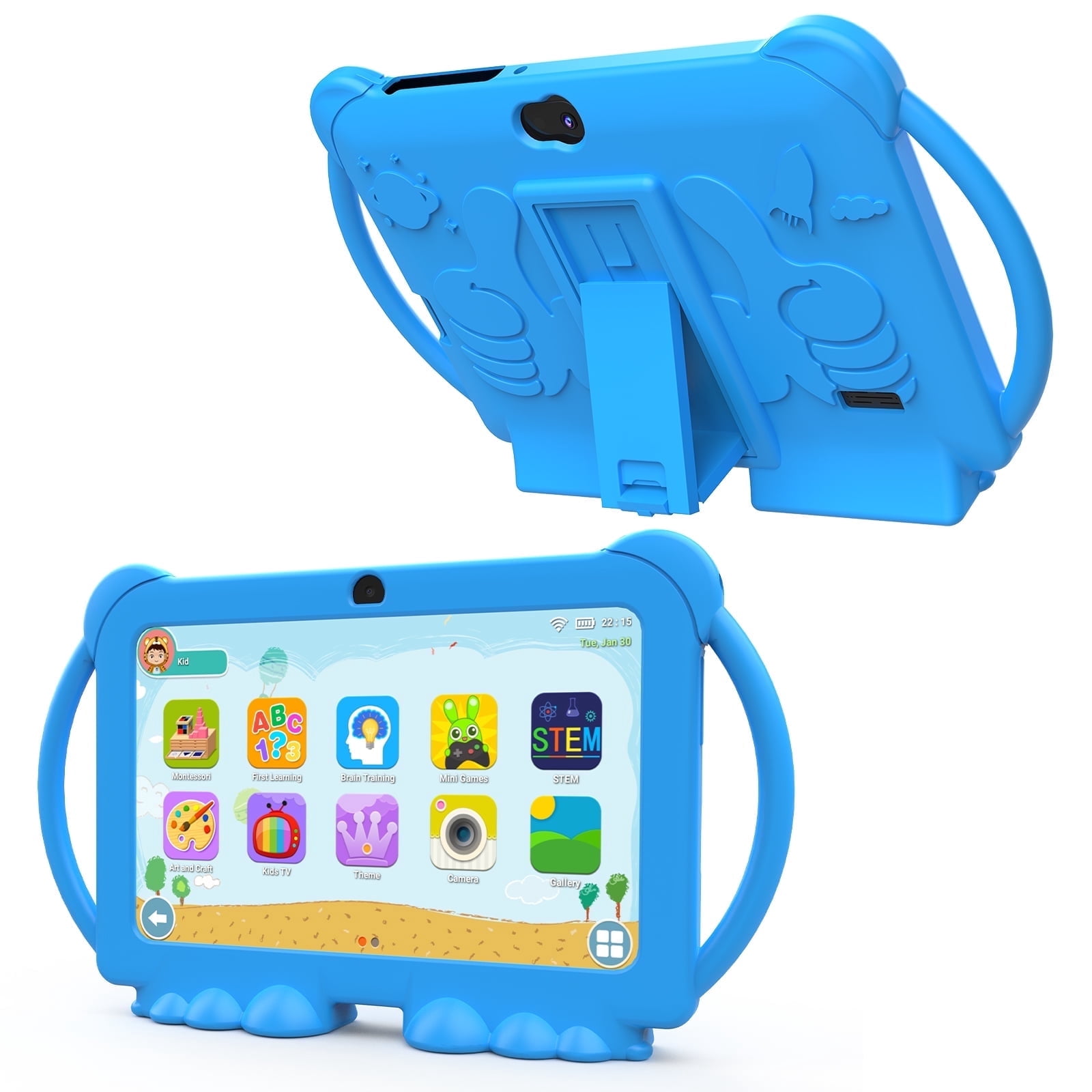 HDTABLET 7 in Android Kids Tablet with Parental Control, Educational Learning Device, Shockproof Case (Blue, 32GB) wkyof