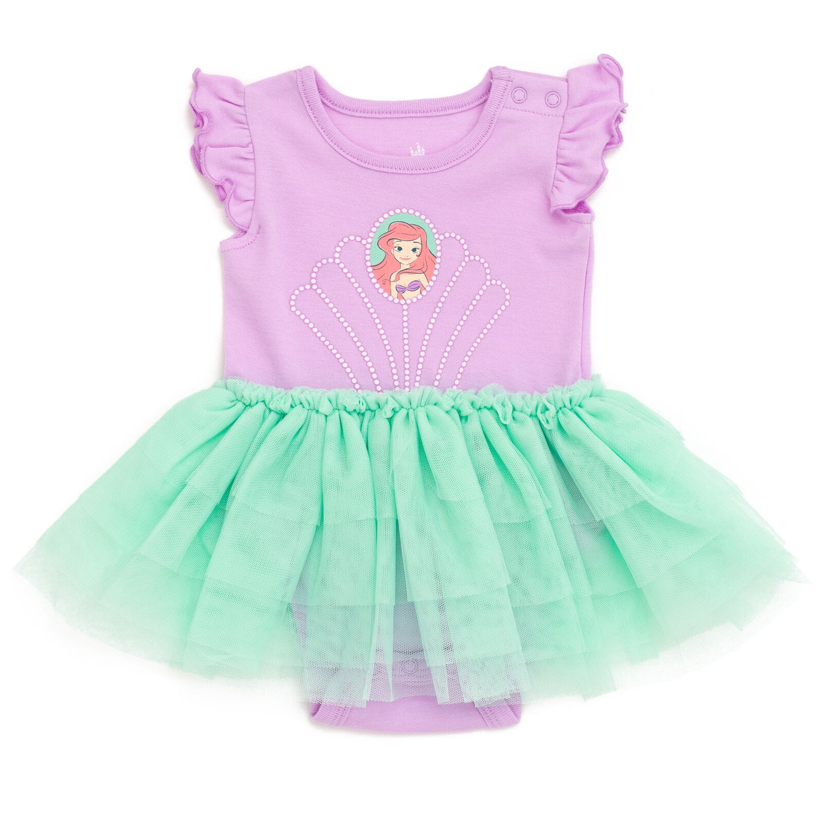 Disney Princess Ariel Cosplay Bodysuit with Skirt Overlay and Headband Outfit Set (Green and Purple, 0-24 Months) aa42o