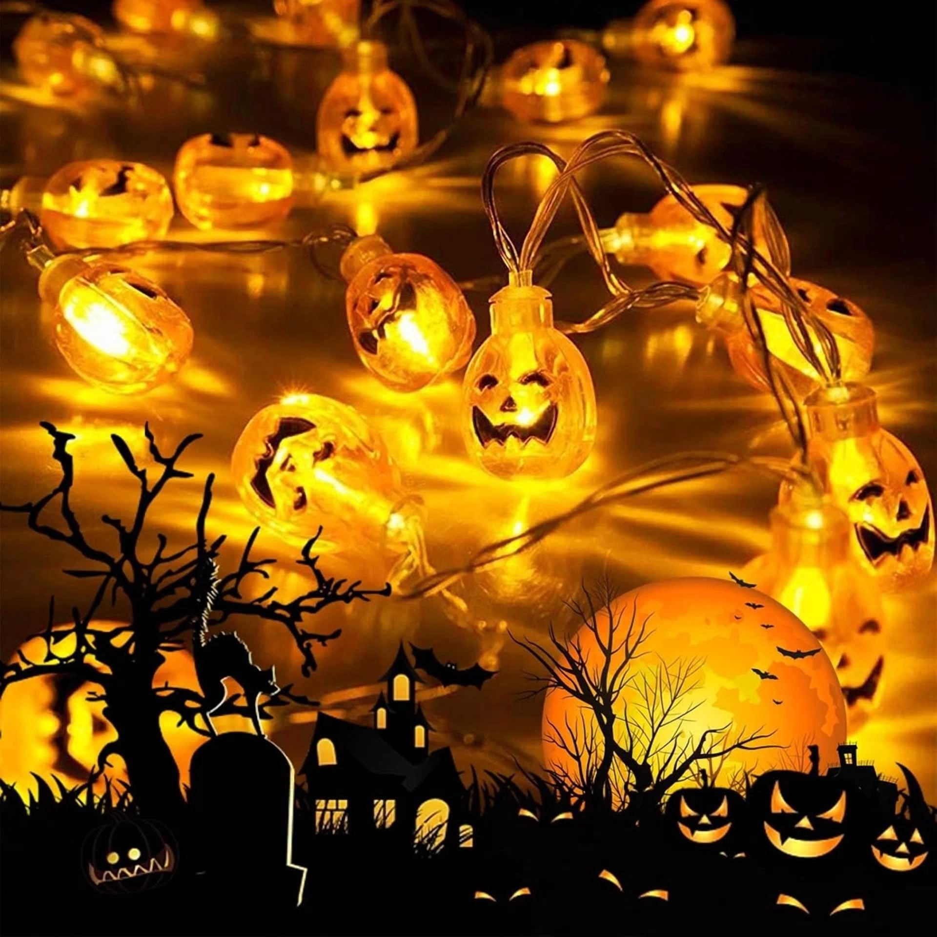 KLYNE Halloween Pumpkin String Lights, Waterproof LED Decorative Lighting for Indoor and Outdoor Use (Orange, 20 Count) 52nlw