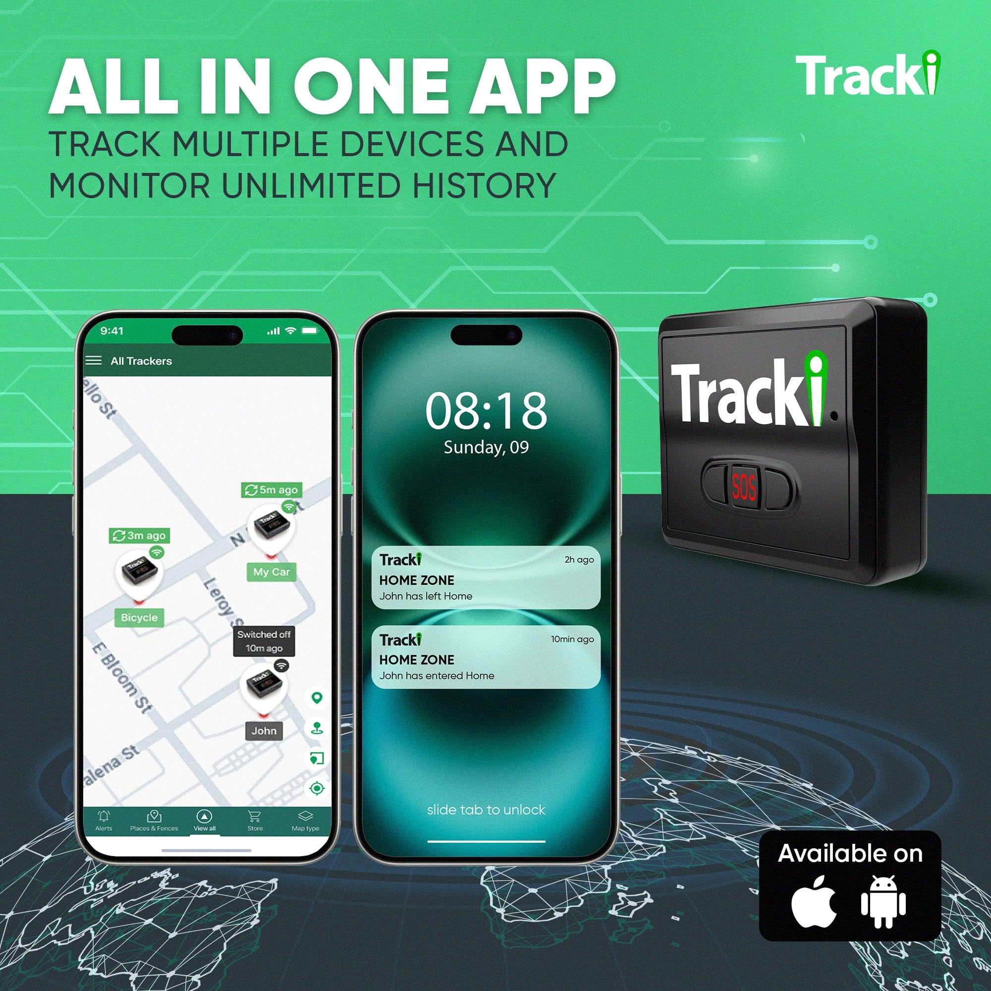Tracki Magnetic GPS Tracker for Vehicles, 4G LTE Real-Time Tracking Device (Black, 1.26 oz) tdyp8