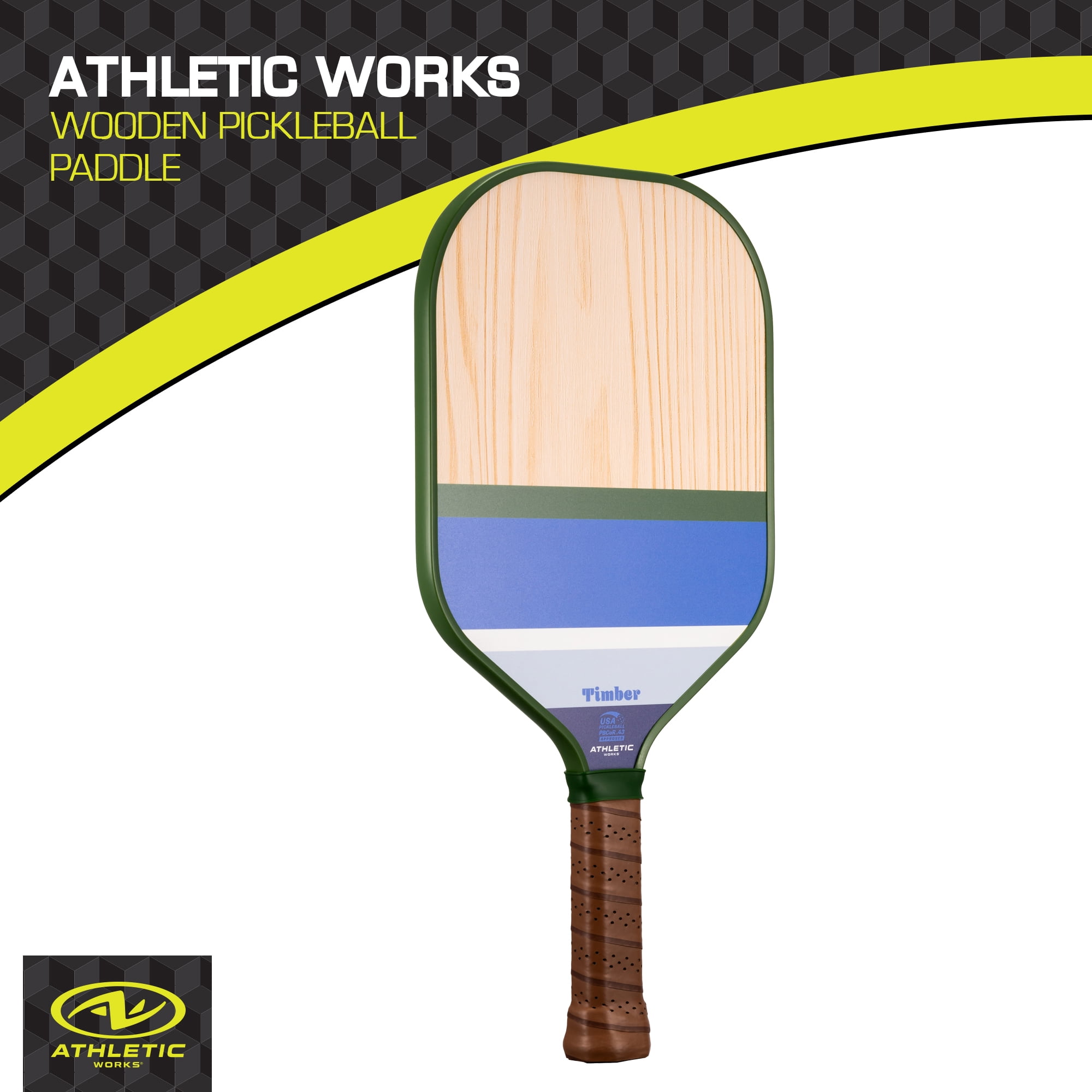 Athletic Works Timber Wooden Pickleball Paddle (Blue, 15.5 in) 2io4b