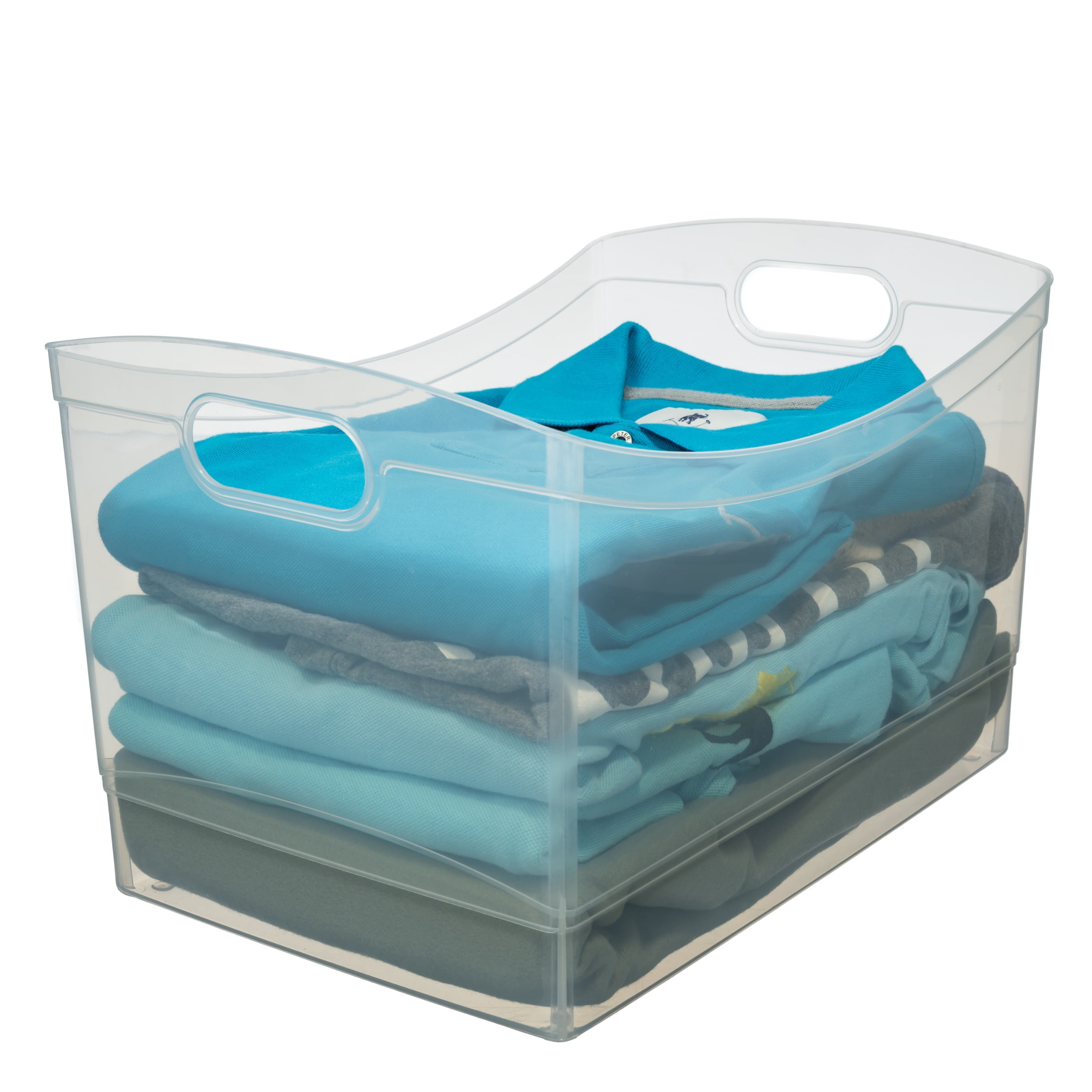 Mainstays Clear Plastic Utility Storage Bin with Built-In Handles (Clear, 15.3 in x 10.4 in x 9.8 in) 9zce6