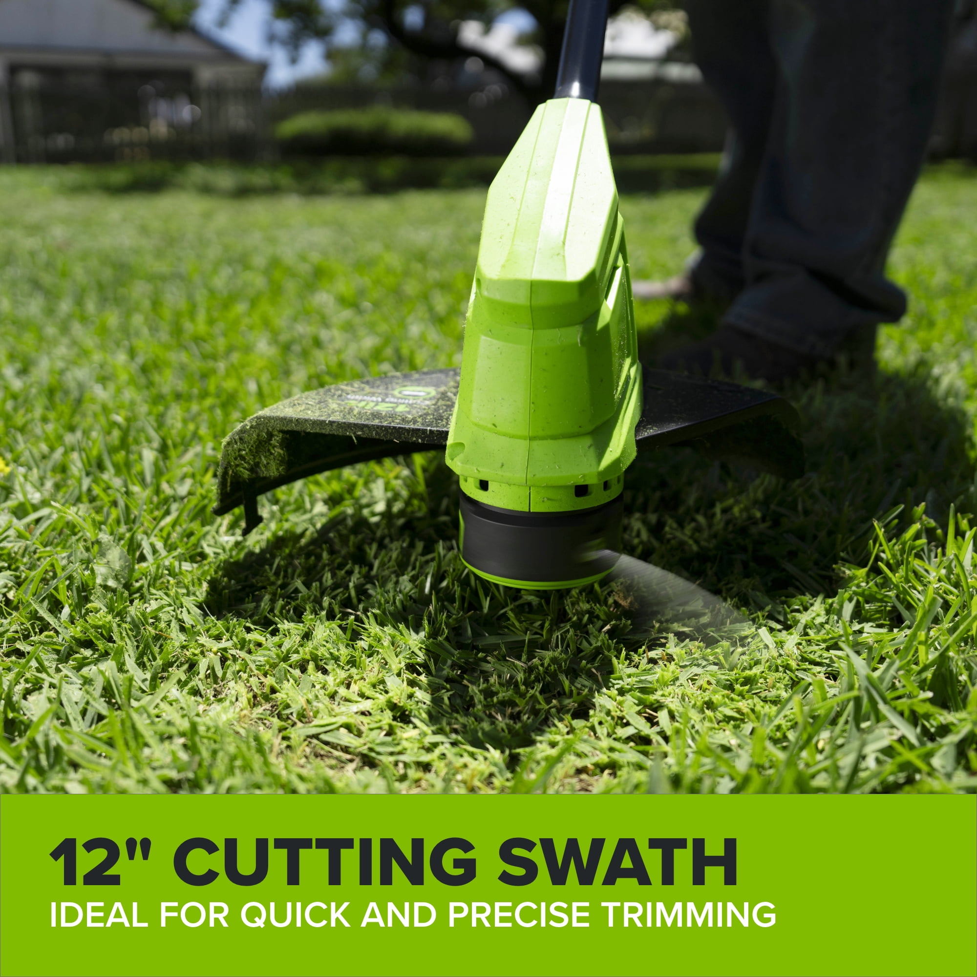 Greenworks 24V 12 in Cordless String Trimmer with 3.0 Ah Battery and Charger (Green, 12 in) 5rty9