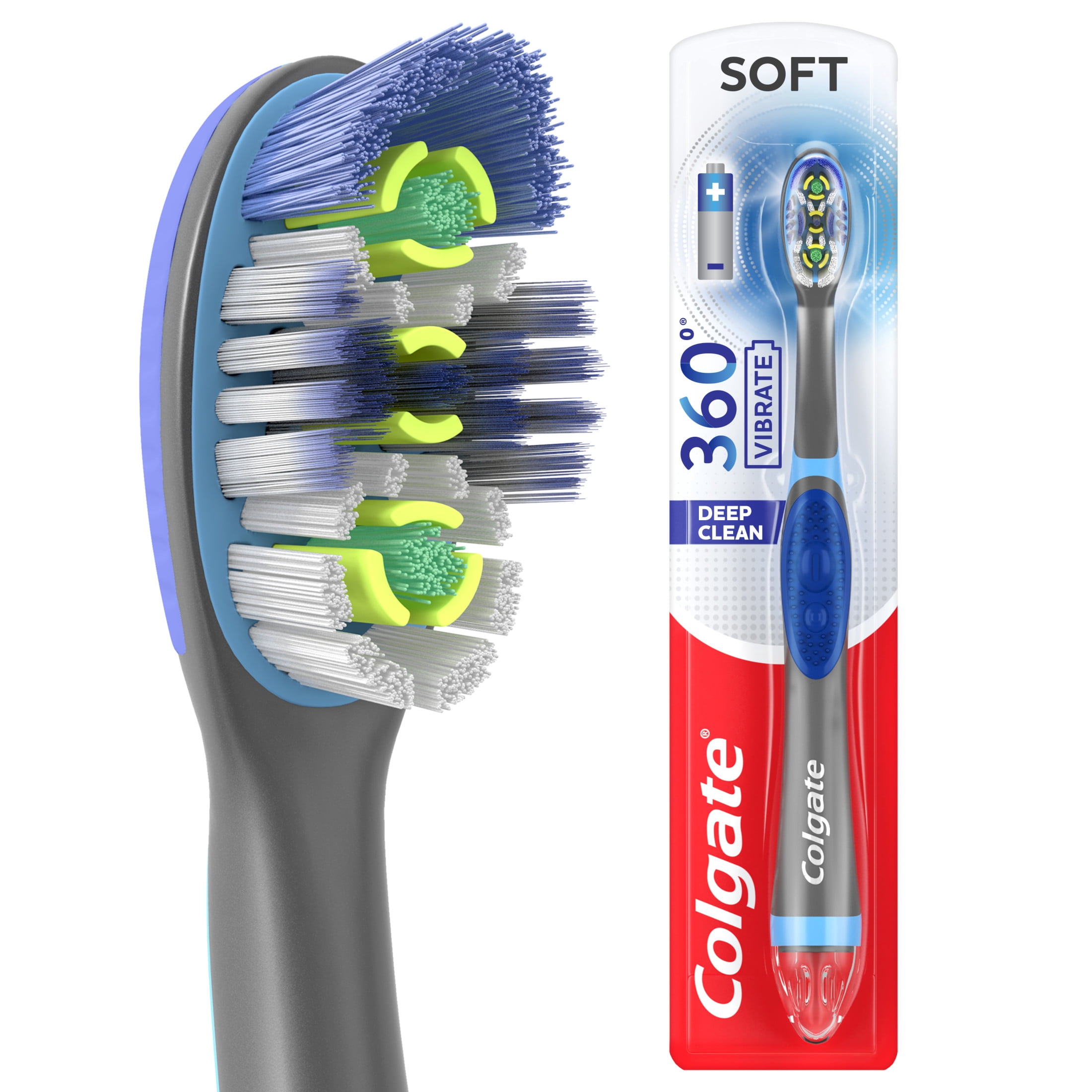 Colgate 360 Vibrate Deep Clean Battery Powered Electric Toothbrush with Soft Bristles (Blue, 1 Pack) 9x91z