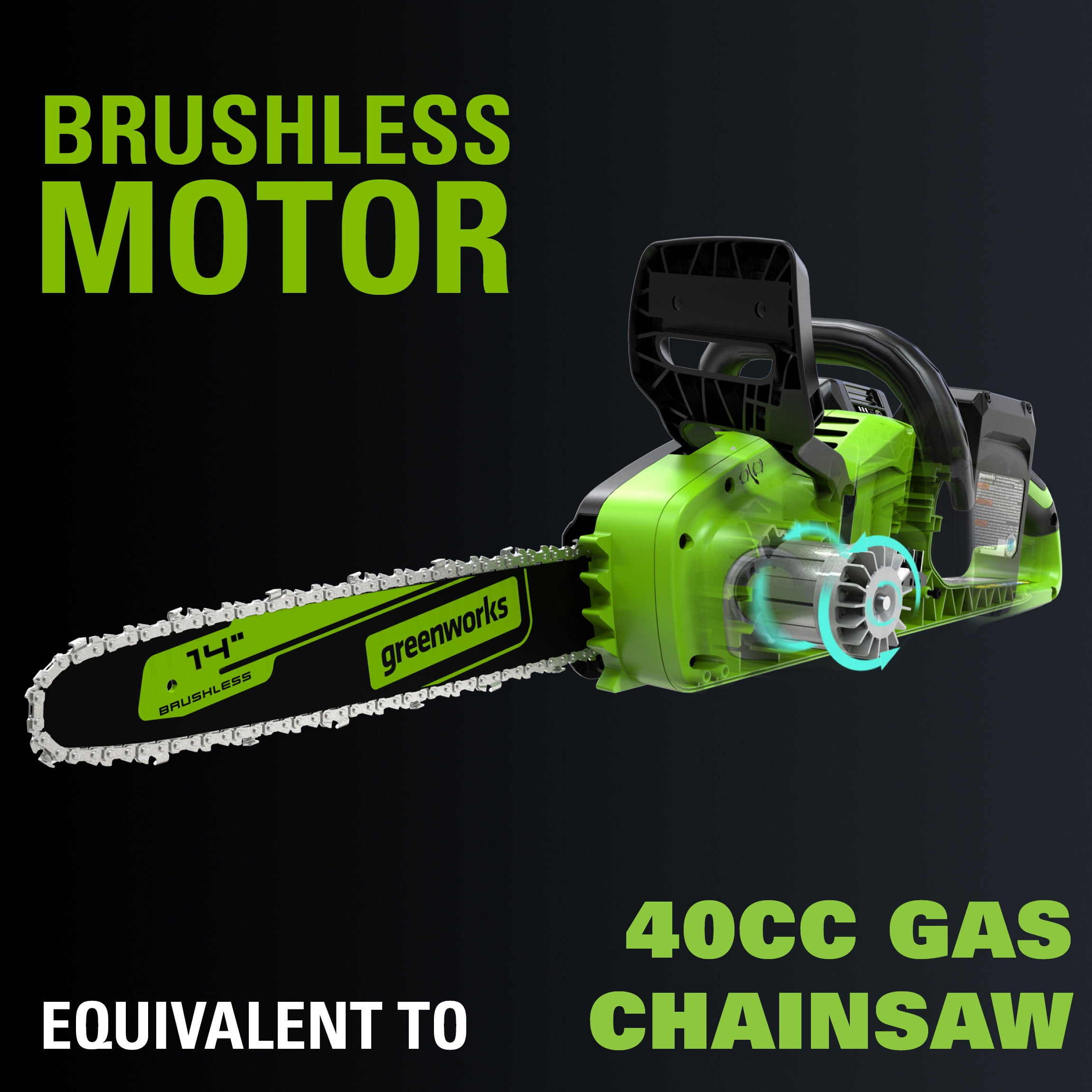 Greenworks 48V Cordless Brushless Chainsaw with (2) 4Ah Batteries and Dual Port Charger (14 in) 8ecq5