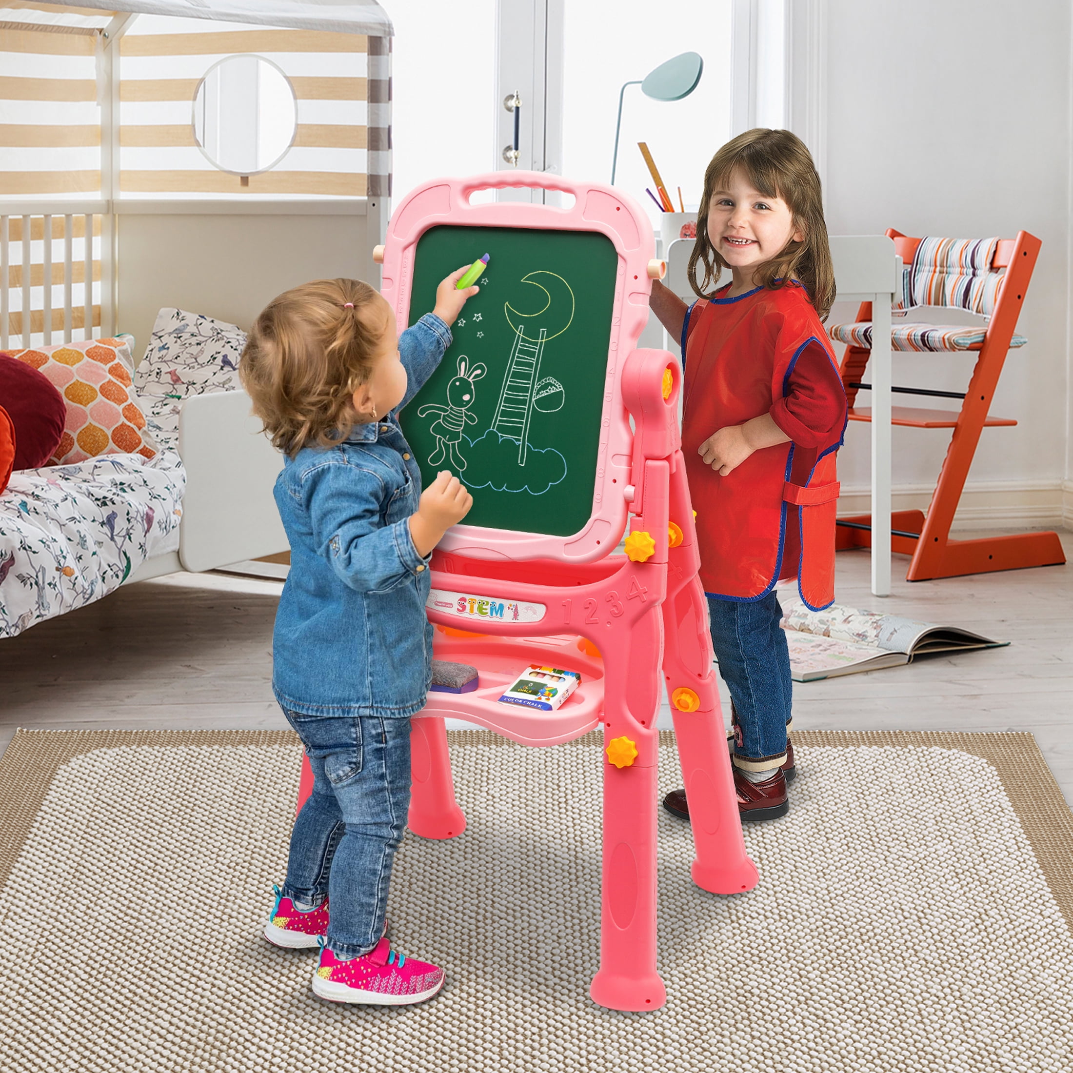 Ealing Kids Art Easel, Double-Sided Magnetic Drawing Board with Painting Accessories (Pink, 36.4 in) n9ile