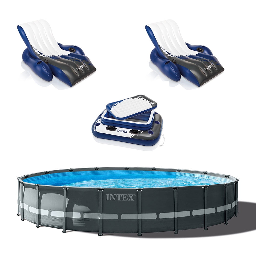 Intex Ultra XTR Above Ground Swimming Pool Set with Floating Recliners and Inflatable Cooler (24 ft x 52 in) ndoyy