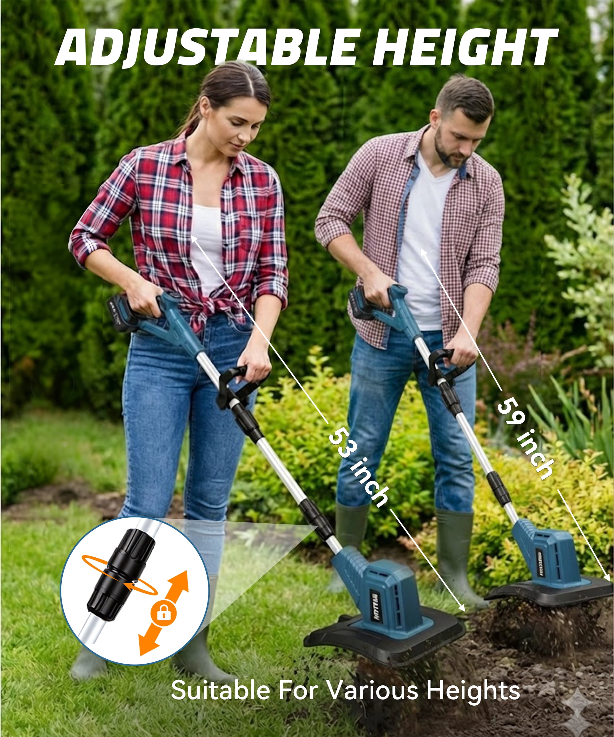 HOTREE Cordless Electric Tiller Garden Cultivator with 4 Steel Blades (12in Tilling Width, 8lb) 0yacl