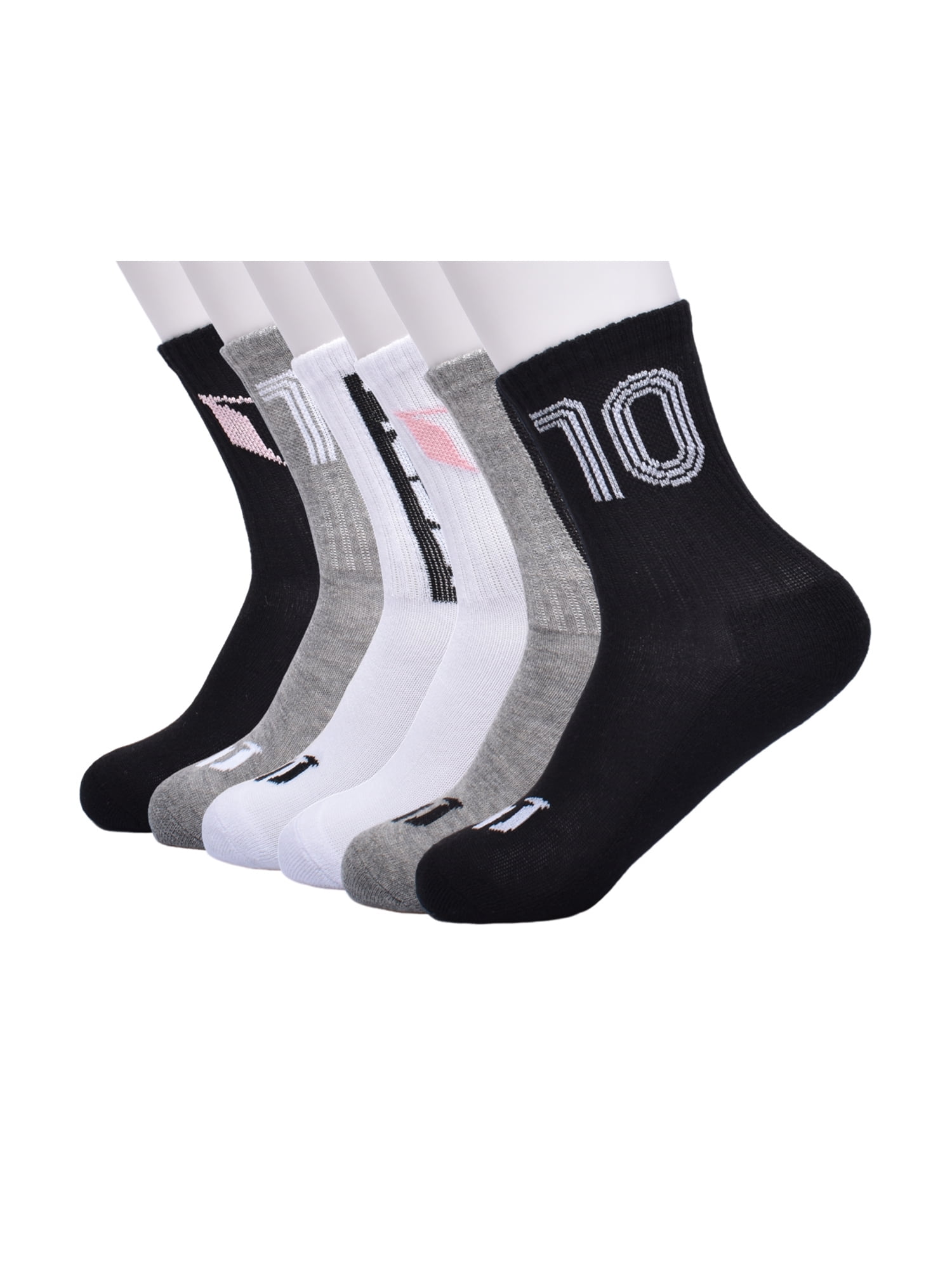 Messi Boys Crew Socks Athletic Performance Cushioned Footbed (Black, 6-Pack, Size S-L) h14af