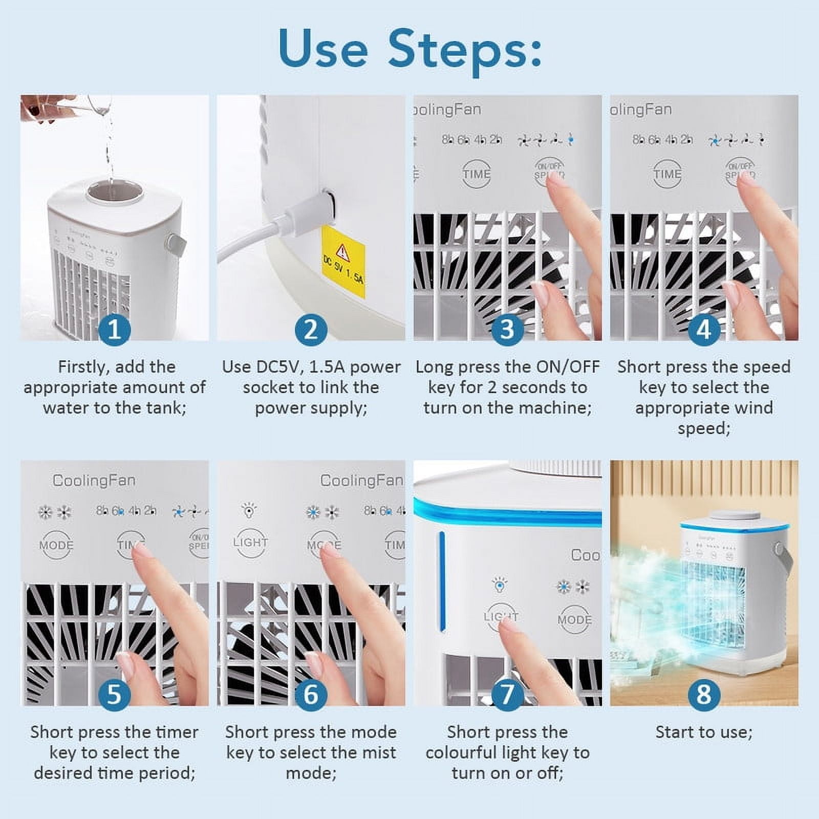 HailiCare Mini Portable Air Conditioner, Evaporative Cooler with Mist Sprayer and 7-Color LED Light (White, 23.67 fl oz) s0yvi