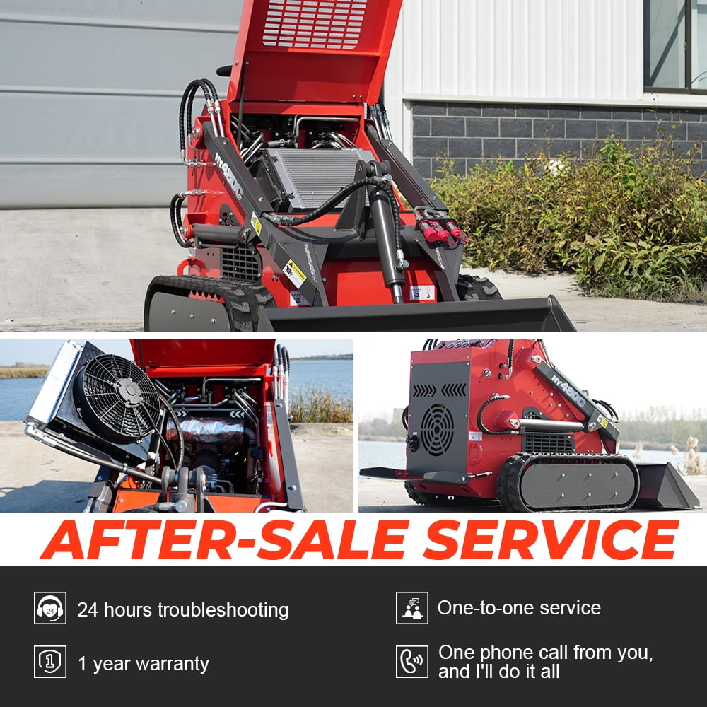 HUAYEE Stand-On Crawler Mini Skid Steer Loader (Red, 1765 lb Lift Capacity) lrm3w