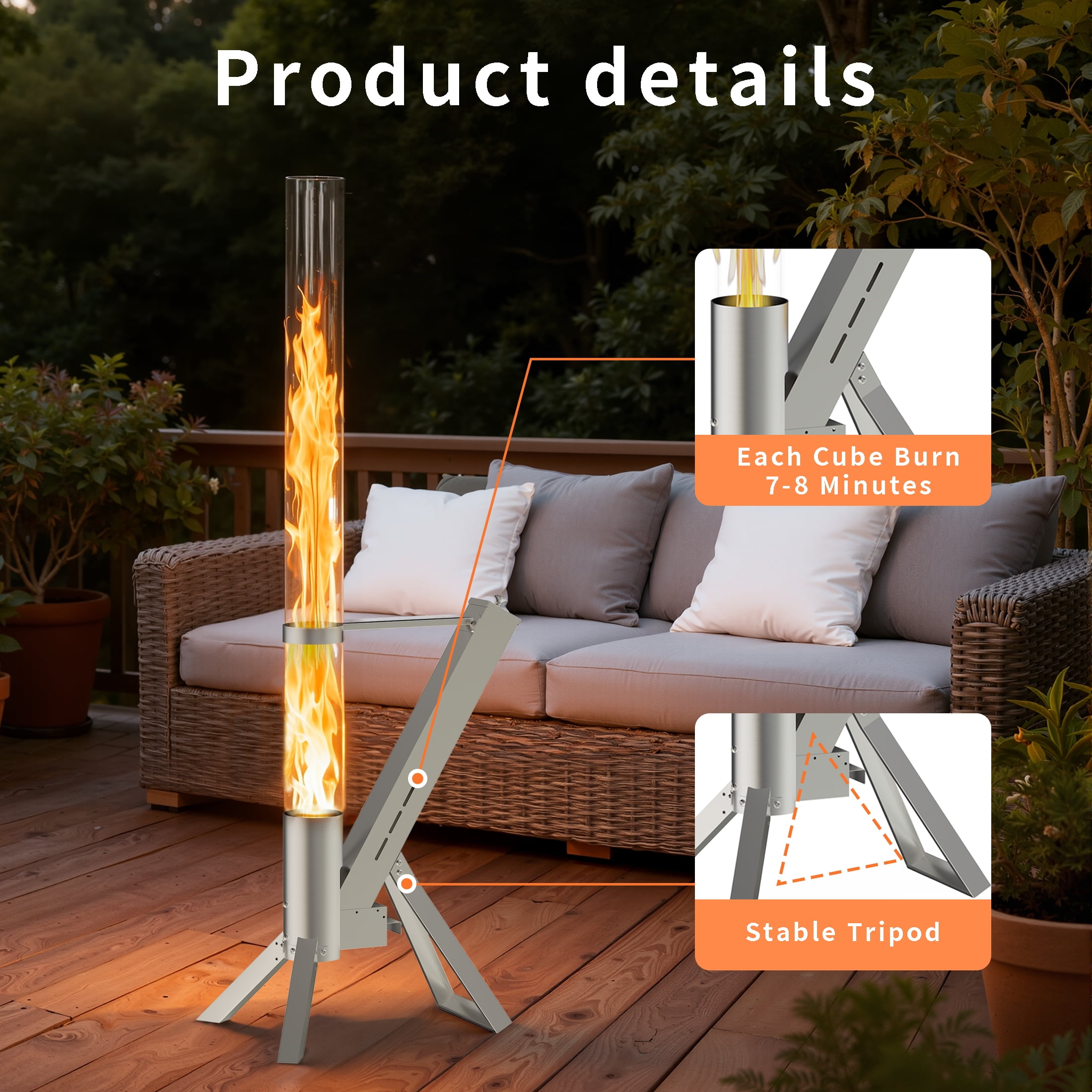 Enyopro Outdoor Wood Pellet Patio Heater, Smokeless Portable Stainless Steel Torch with Observation Chamber (2 Piece Set) pfckp