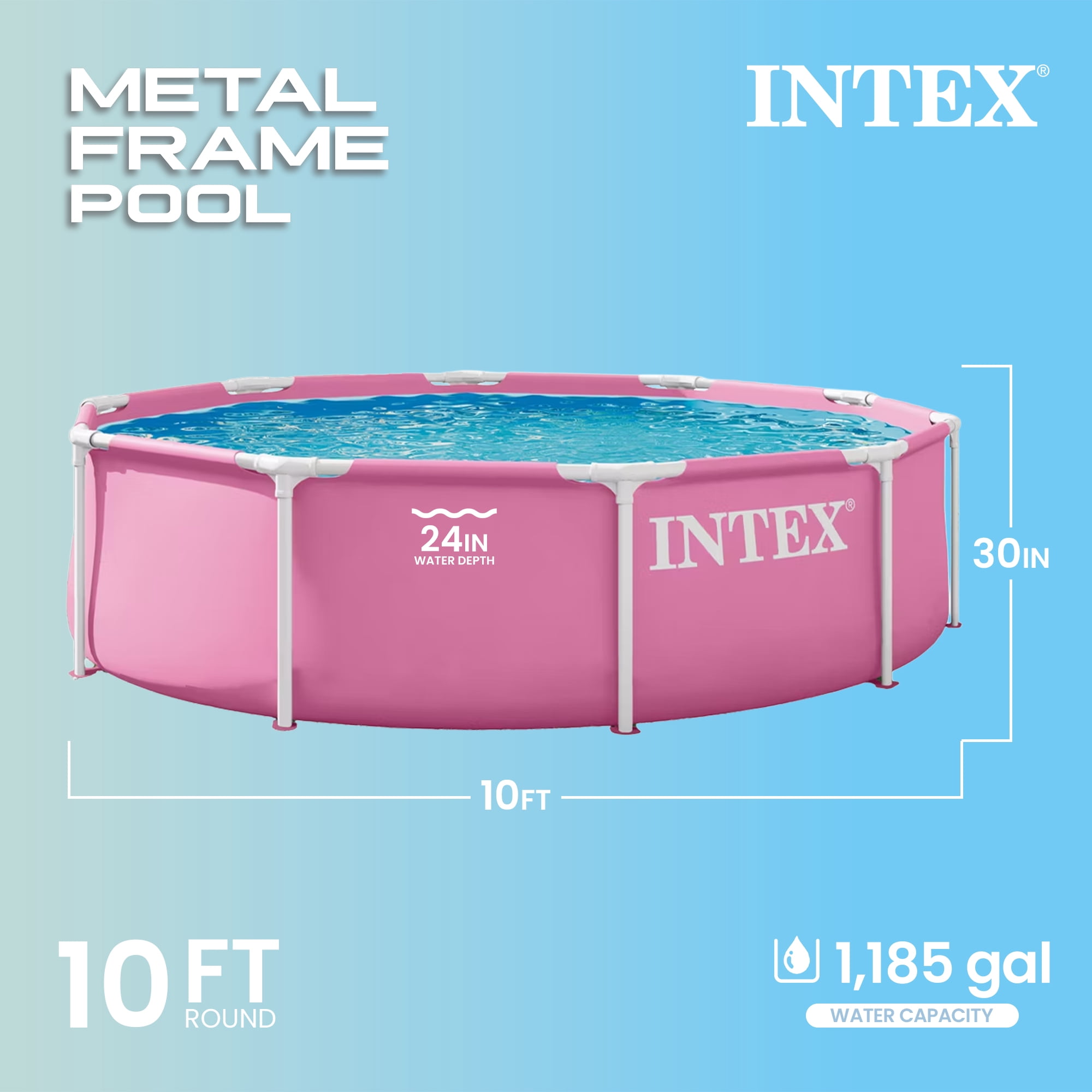 Intex 10 ft x 30 in Metal Frame Round Above Ground Swimming Pool (Blue, 10 ft x 30 in) h6o91