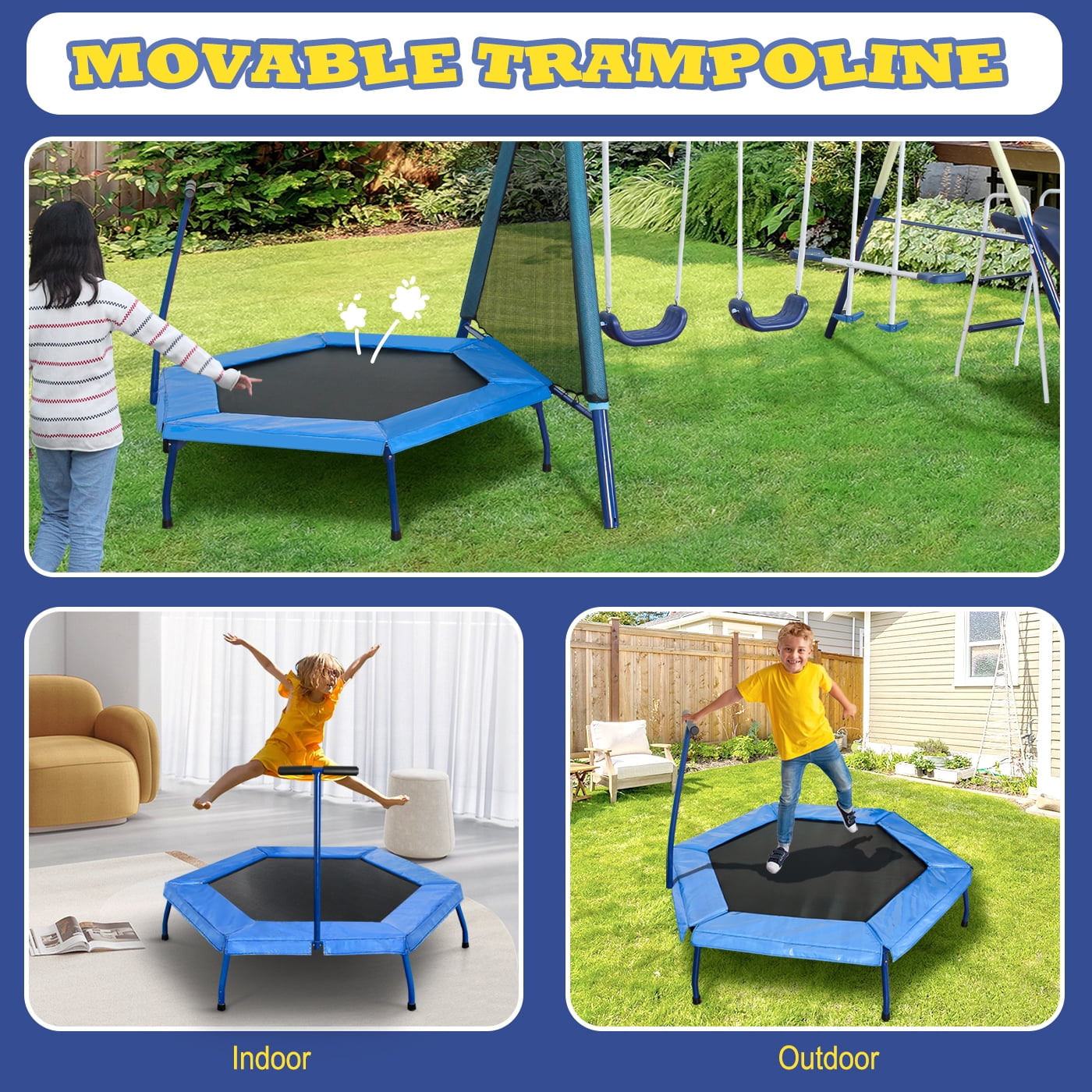 SMkidsport 5-in-1 Outdoor Swing Set with Slide, Detachable Trampoline, Swings & Glider (Black, 191 in x 91 in x 74 in) qx4p1