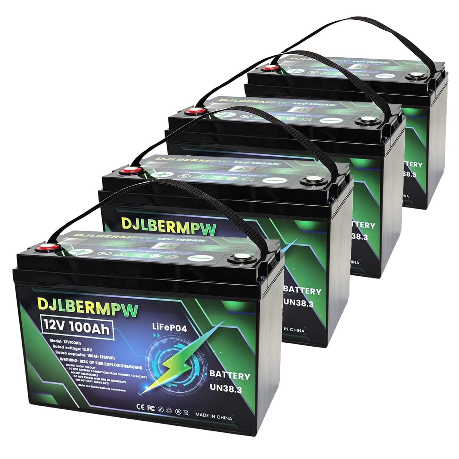 DJLBERMPW 12V 100Ah LiFePO4 Lithium Battery Deep Cycle with 100A BMS (4 Pack) mfudy