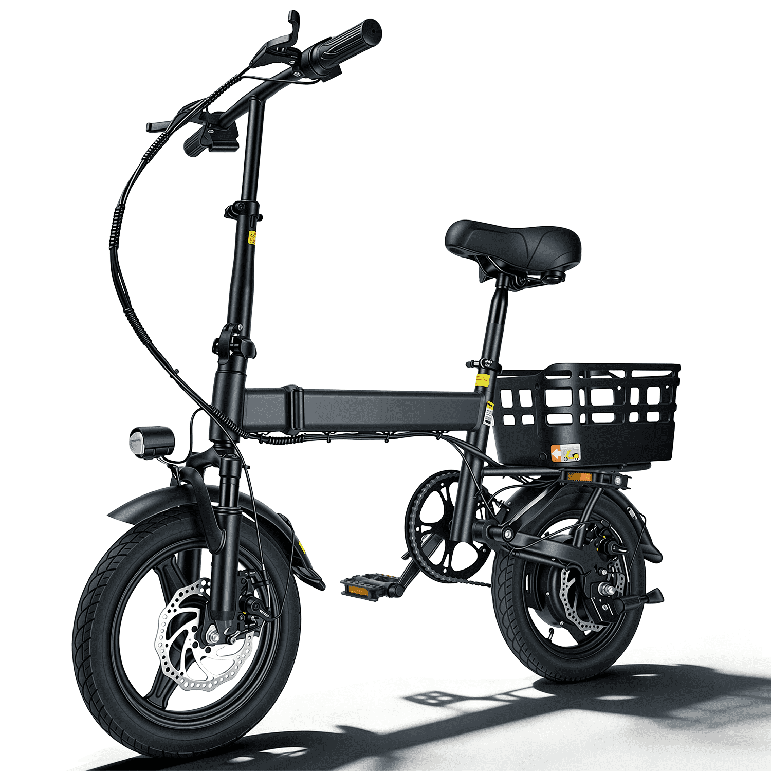BroPath Folding Electric Bike for Adults, 350W Motor Commuter E-Bike with Rear Basket, Multi-Shock Absorption (Black, 14 in) kakpx