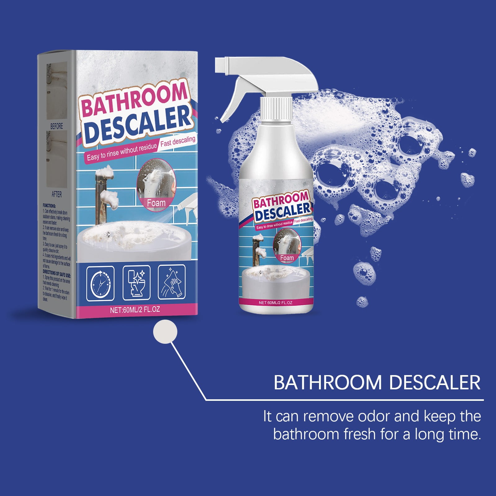 Fankiway Bathroom Cleaner & Descaler, Heavy-Duty Hard Water Stain Remover for Shower Doors, Faucets, and Tiles (2.03 fl oz) 4k3u2
