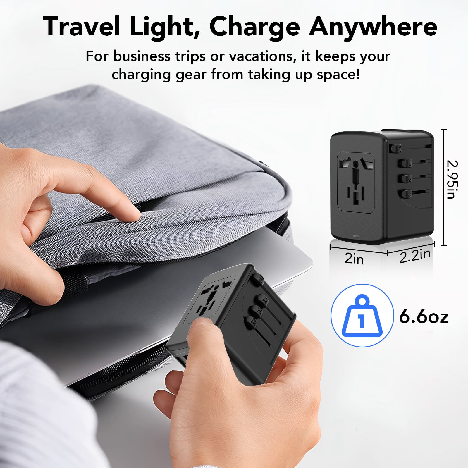 FAMOO Universal Travel Adapter International Power Plug with 3 USB-C and 2 USB-A Ports (Black) epx76