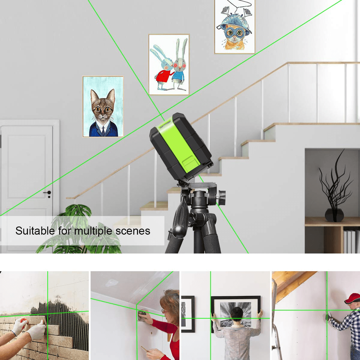 Huepar Cross Line Laser Level Green Beam Self-Leveling Tool with 360° Magnetic Pivoting Base (Green, 85 ft) knfpp