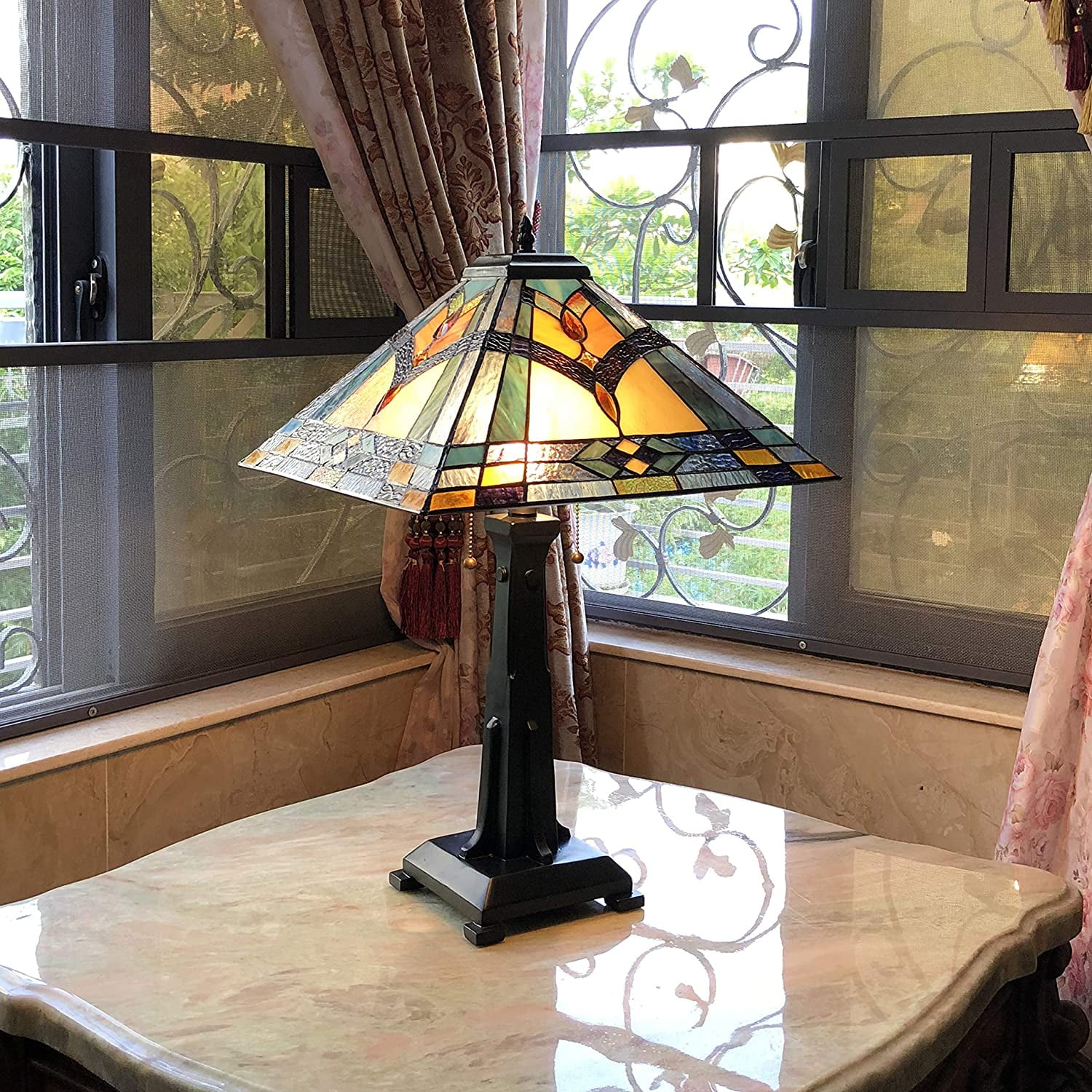 Radiance Goods Tiffany-Style Mission Table Lamp (Antique Dark Bronze, 23 in Height, 16 in Shade) wcgha