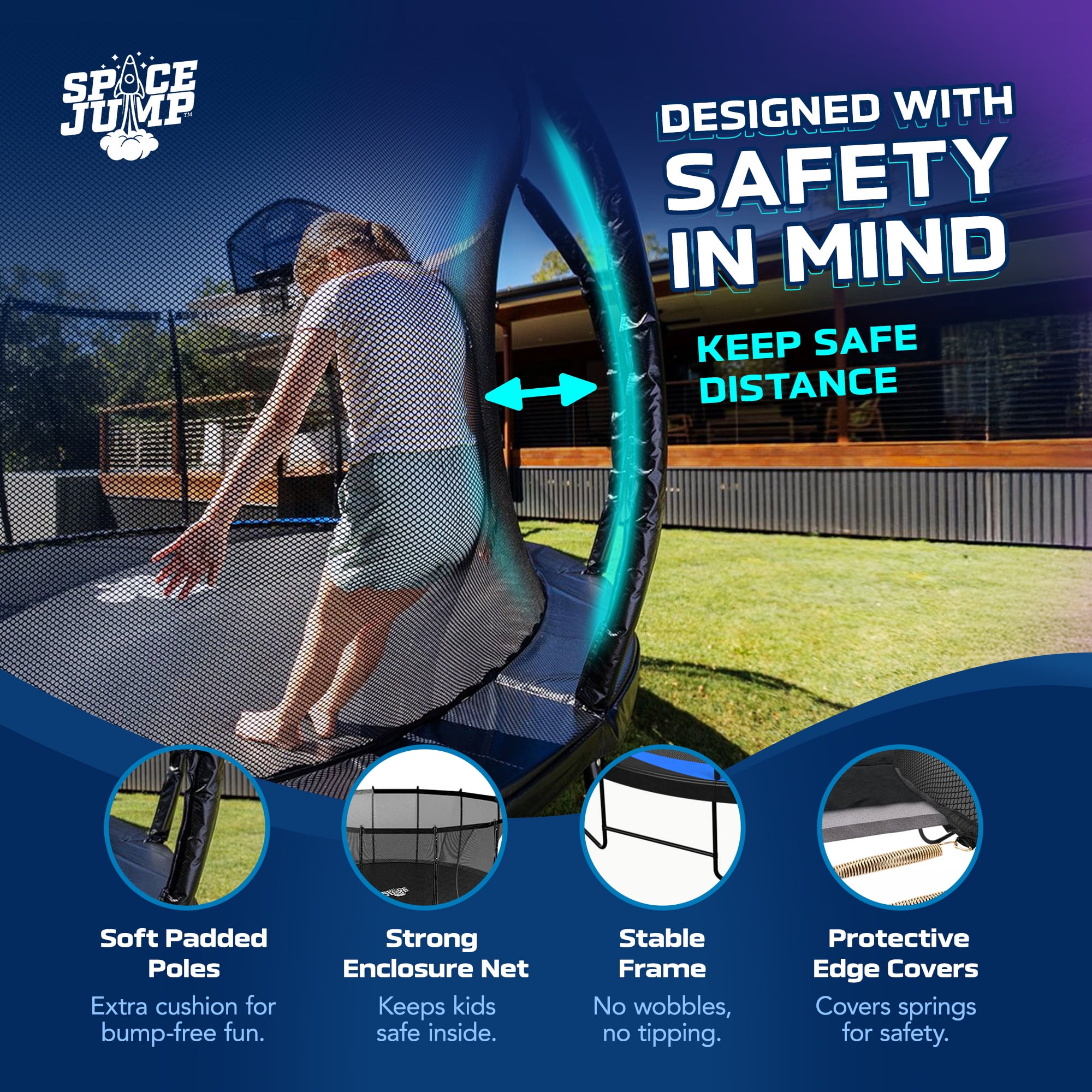 SpaceJump Lunar 16 ft Outdoor Round Trampoline with Safety Net (Black, 16 ft) mbwry