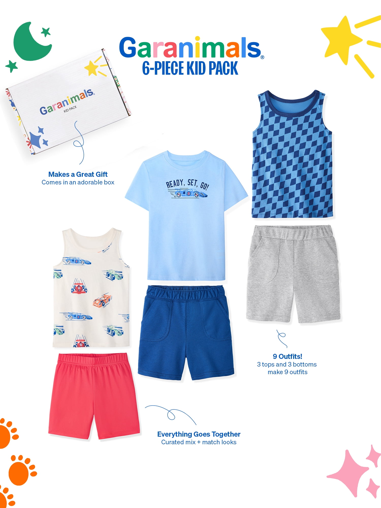 Garanimals Baby and Toddler Boy 6-Piece Mix and Match Outfit Set (Blue, 0-6T) 2shlq