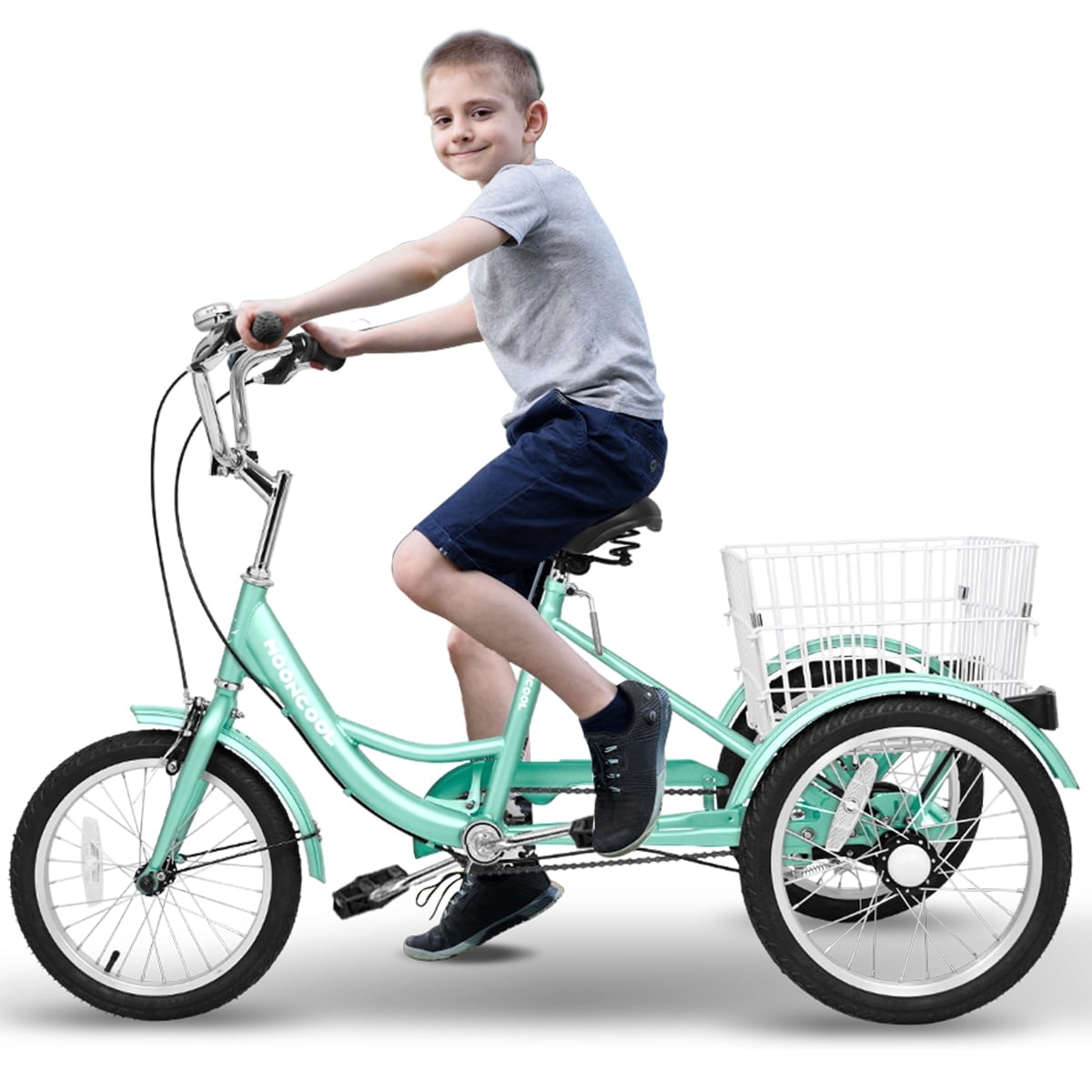 Lilypelle 3-Wheel Tricycle for Kids and Adults, Stable Cruiser Bike with Rear Storage Basket (Cyan, 16 in) yvct6