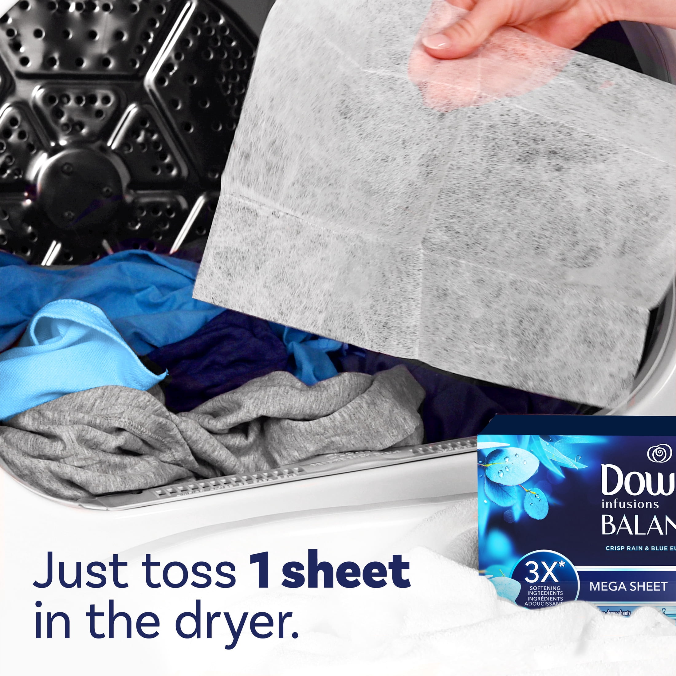 Downy Infusions Balance Fabric Softener Dryer Sheets, Crisp Rain and Blue Eucalyptus Scent (Blue, 80 Count) jncgu