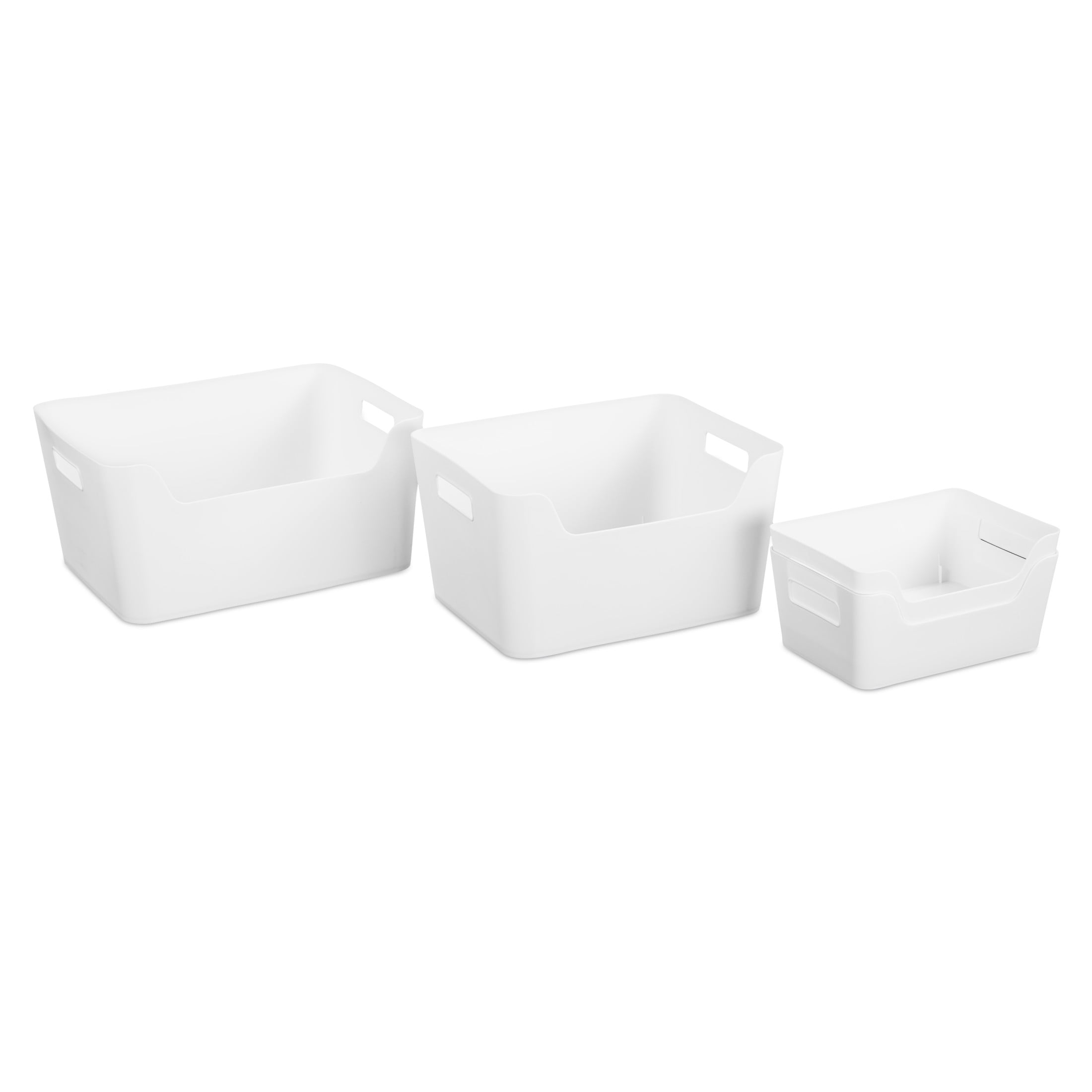 Mainstays X-Large Easy Access Storage Bin, Open Front Plastic Organizer (White, 3 Pack, 14.25 in x 11 in x 7 in) o76ym