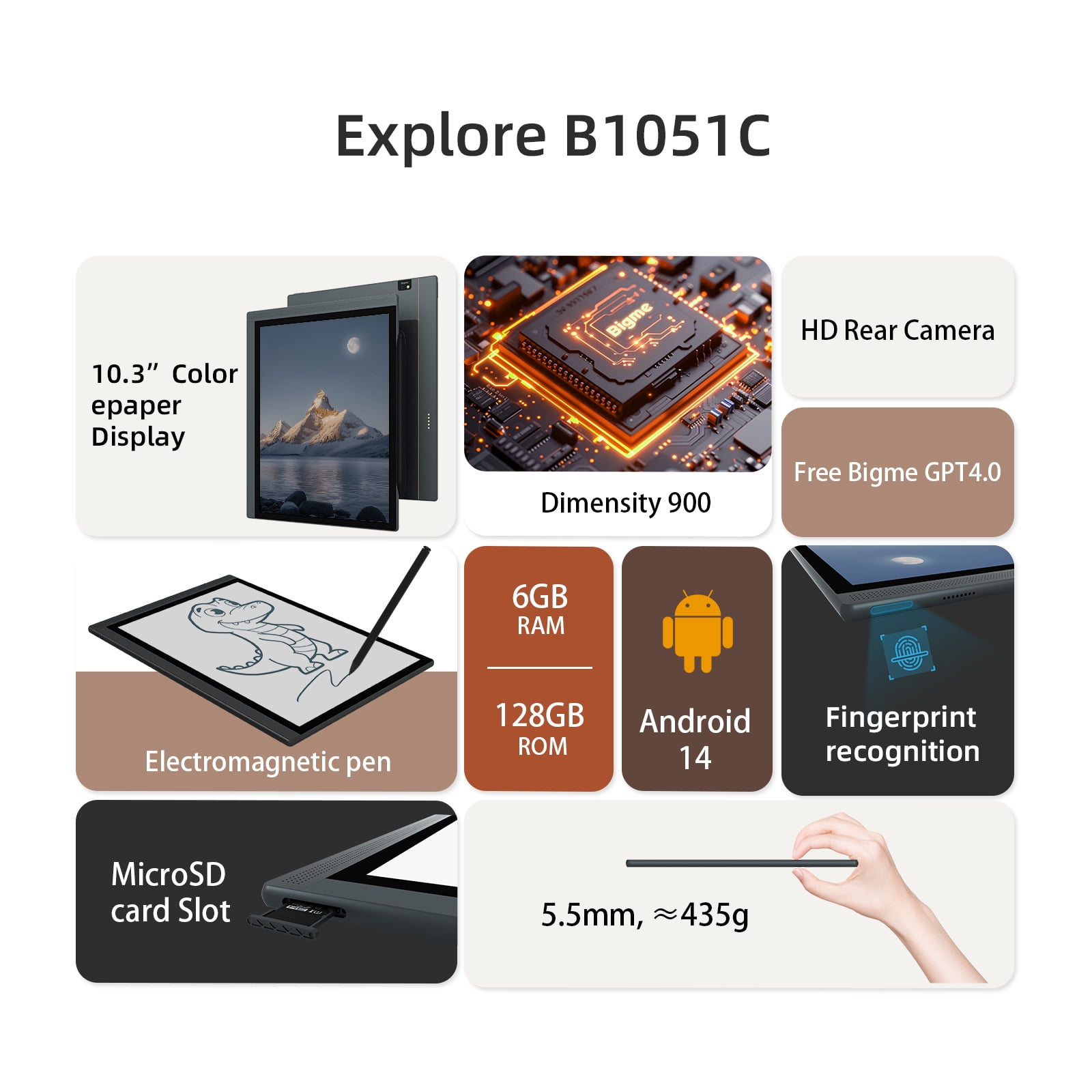 BIGME B1051C 10.3-inch Color E-Paper Tablet, High-Resolution E-Ink Reader with 128GB Storage (Black) d0cvt