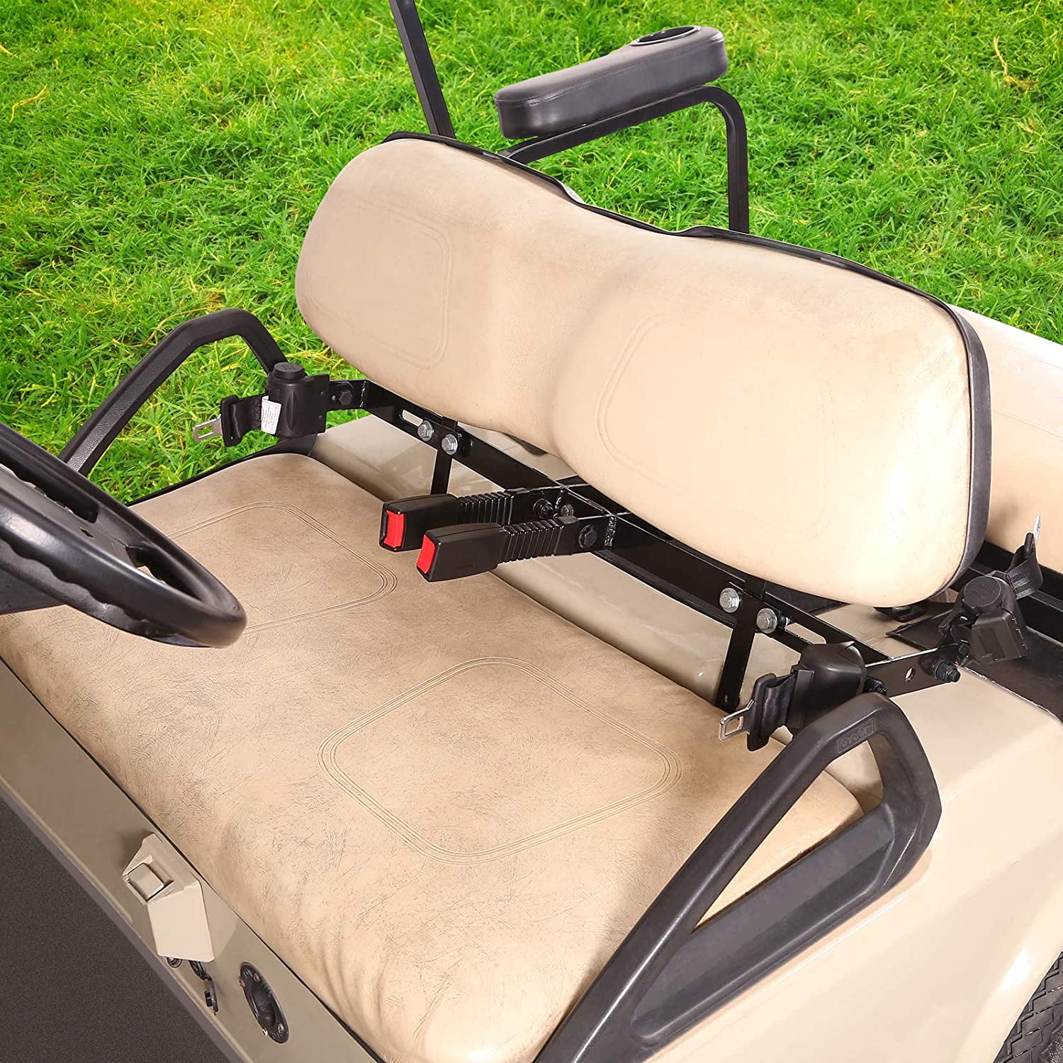 10L0L Golf Cart Seat Belt & Bracket Kit for 4-Passenger Yamaha EZGO Club Car (Black, 42 in) hks8w