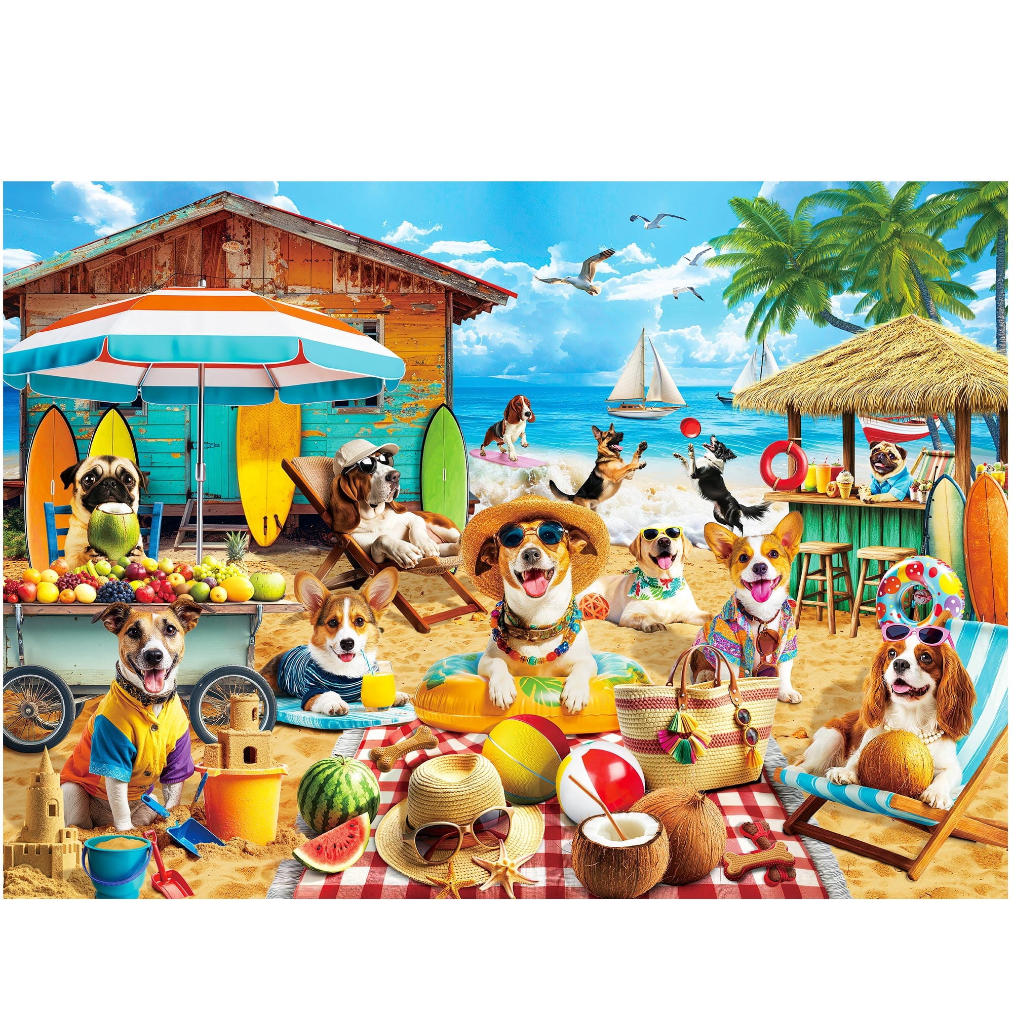 BenBen 1000 Piece Jigsaw Puzzle for Adults, Dogs' Beach Party Theme, Challenging Interlocking Cardboard Puzzle (26.75 in x 19.25 in) f3hk8