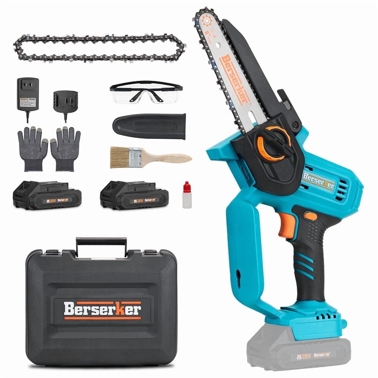 BERSERKER 6-Inch 20V Cordless Mini Chainsaw with 2x 2.0Ah Batteries and Charger (Blue, 6 in) msh63
