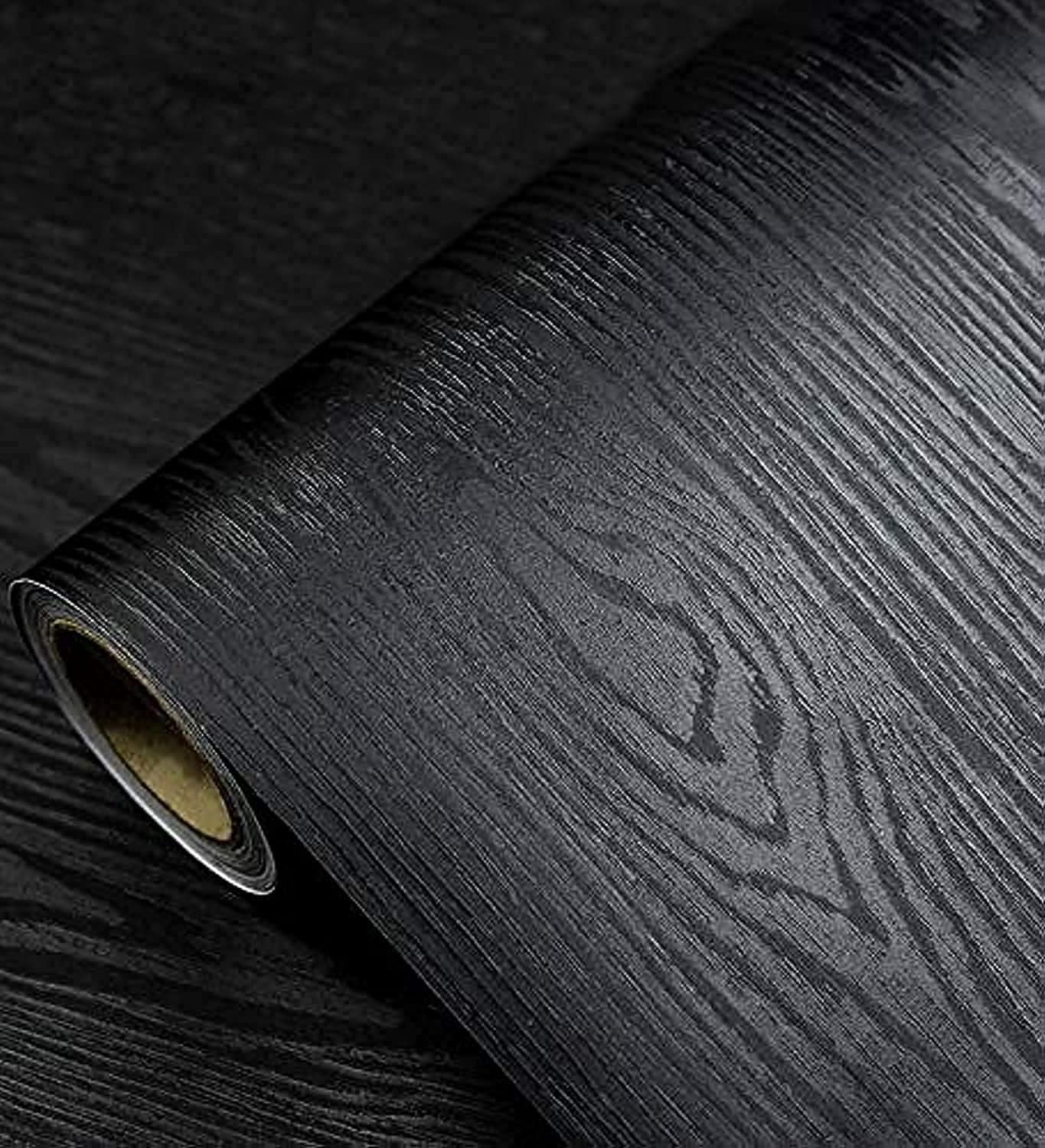 Genreen Wood Grain Contact Paper, Self-Adhesive Removable Vinyl Wallpaper for Kitchen Cabinets and Furniture (Black, 17.7 in x 118 in) nhsw7