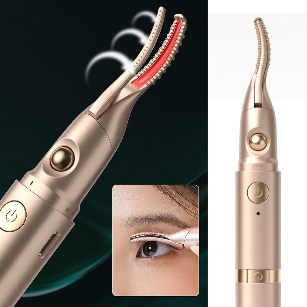 Necvior 2-in-1 Electric Eyebrow Trimmer and Heated Eyelash Curler, Precision Facial Hair Remover (Gold) l3n2t